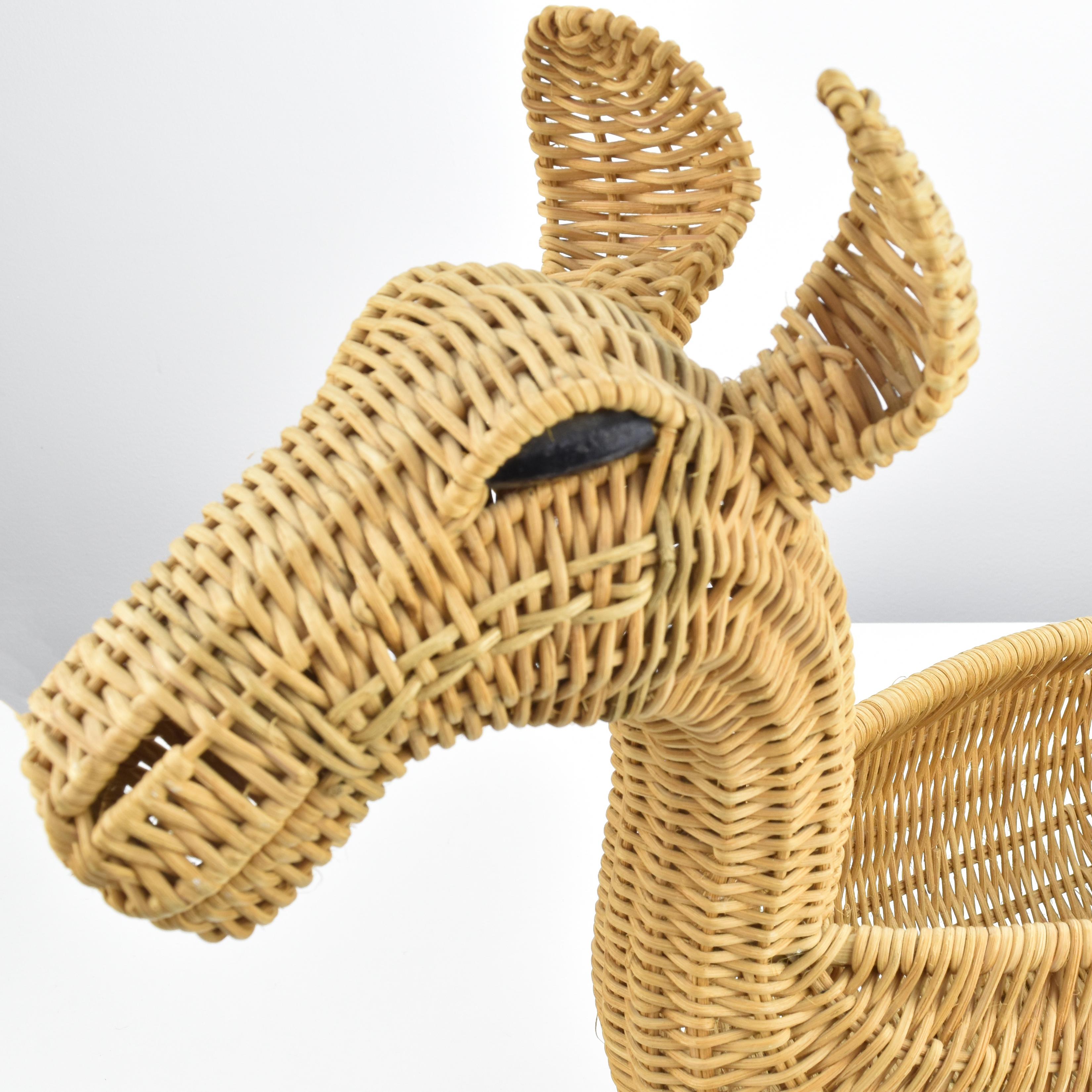 Sculptural French Wicker Rattan Cane Alpaca Fruit Basket Bowl MCM Boho Tiki For Sale 2