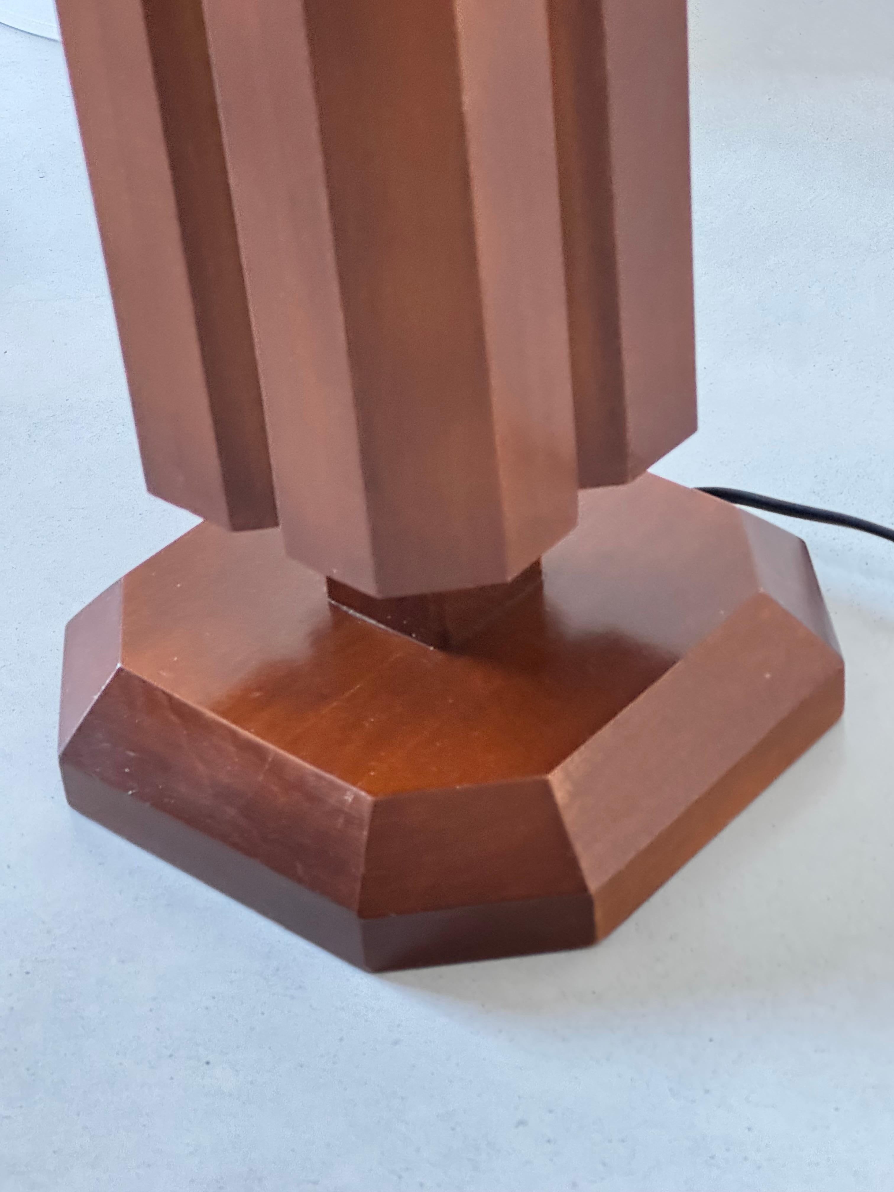 Sculptural French Wood Table Lamp with Facets, Art Deco Revival Style, 1980s For Sale 5