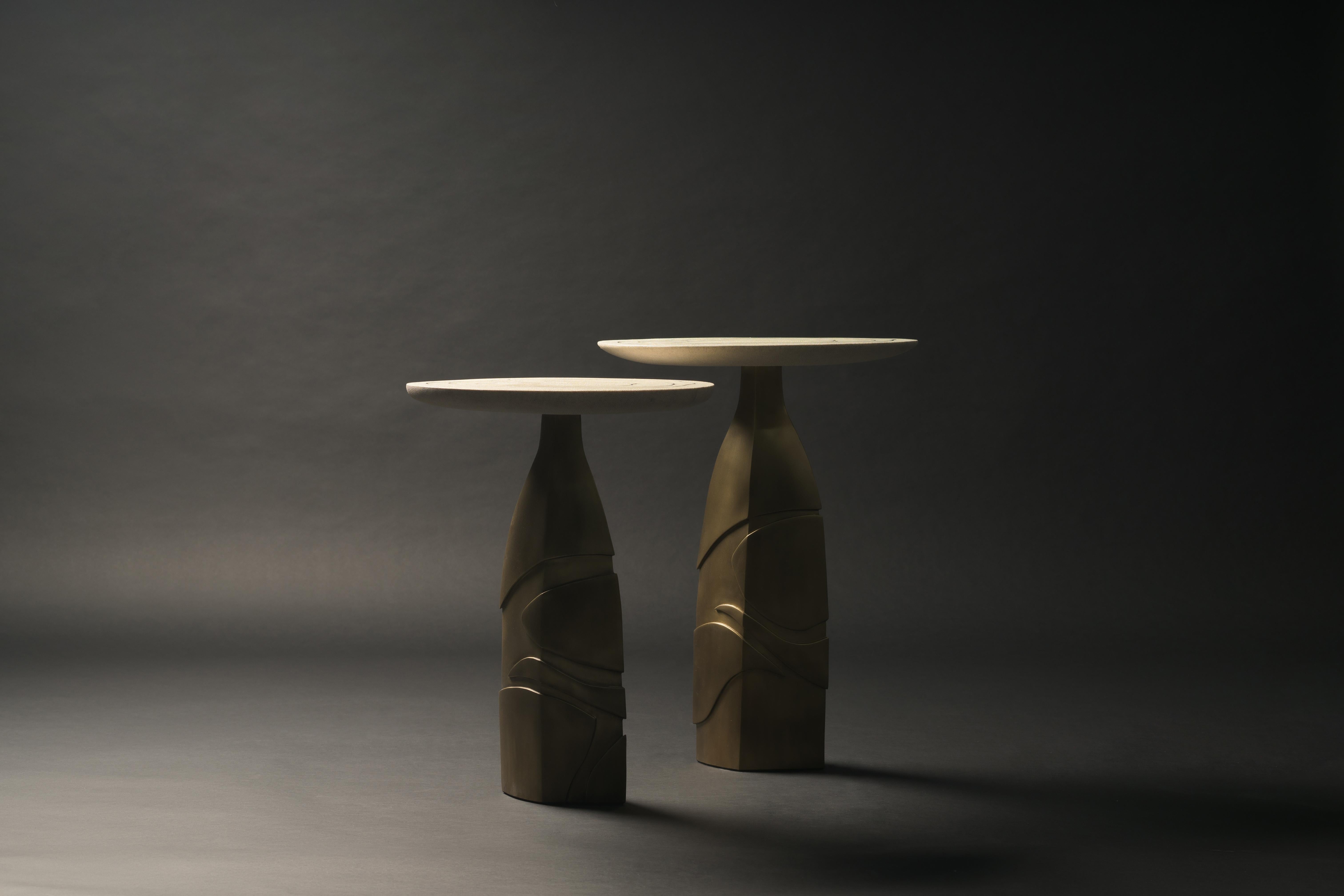 Sculptural Furniture Collection in Shagreen and Brass by Patrick Coard Paris For Sale 2