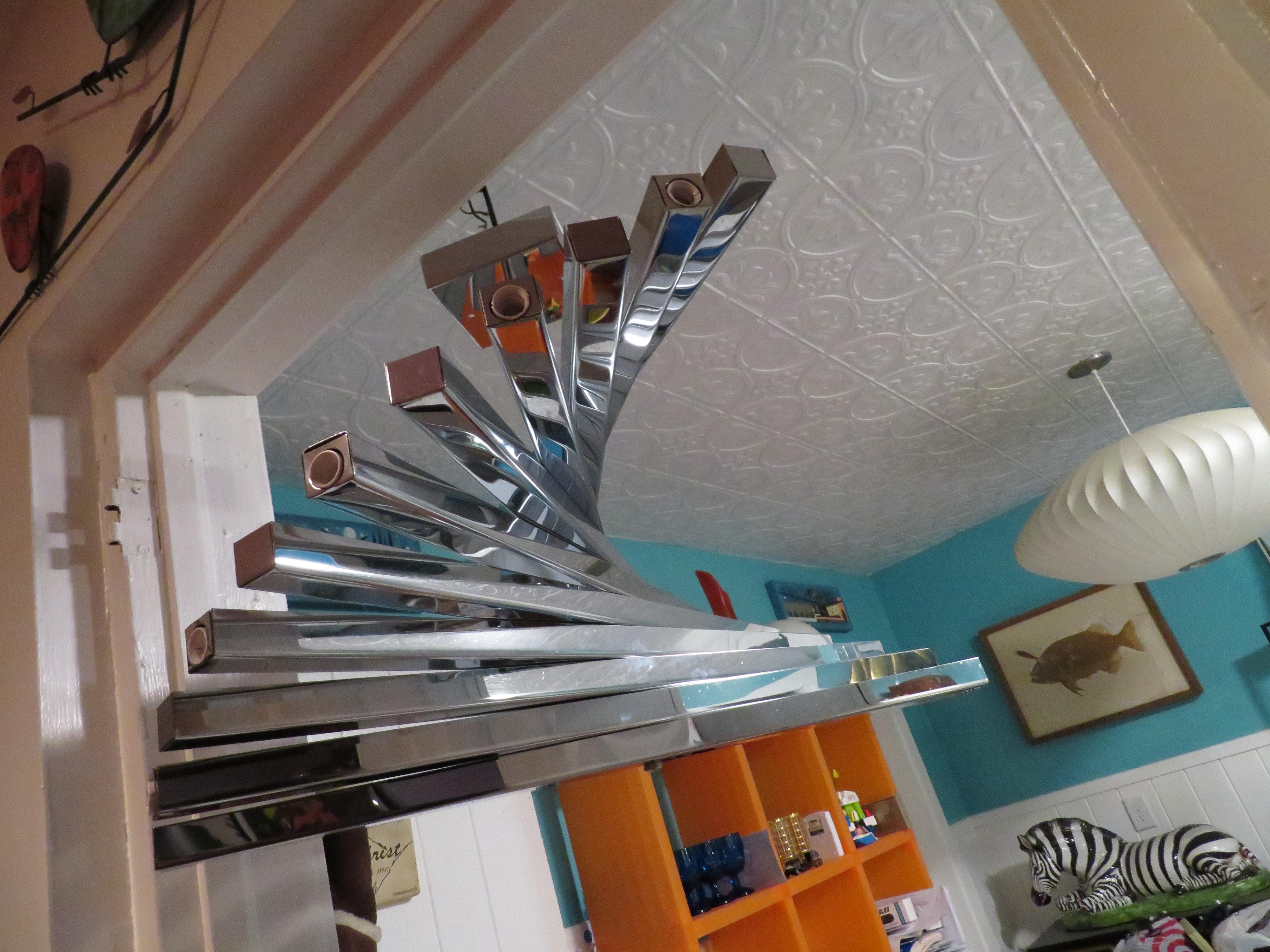 Sculptural Gaetano Sciolari Spiral Chrome, Mid-Century Modern Chandelier For Sale 7