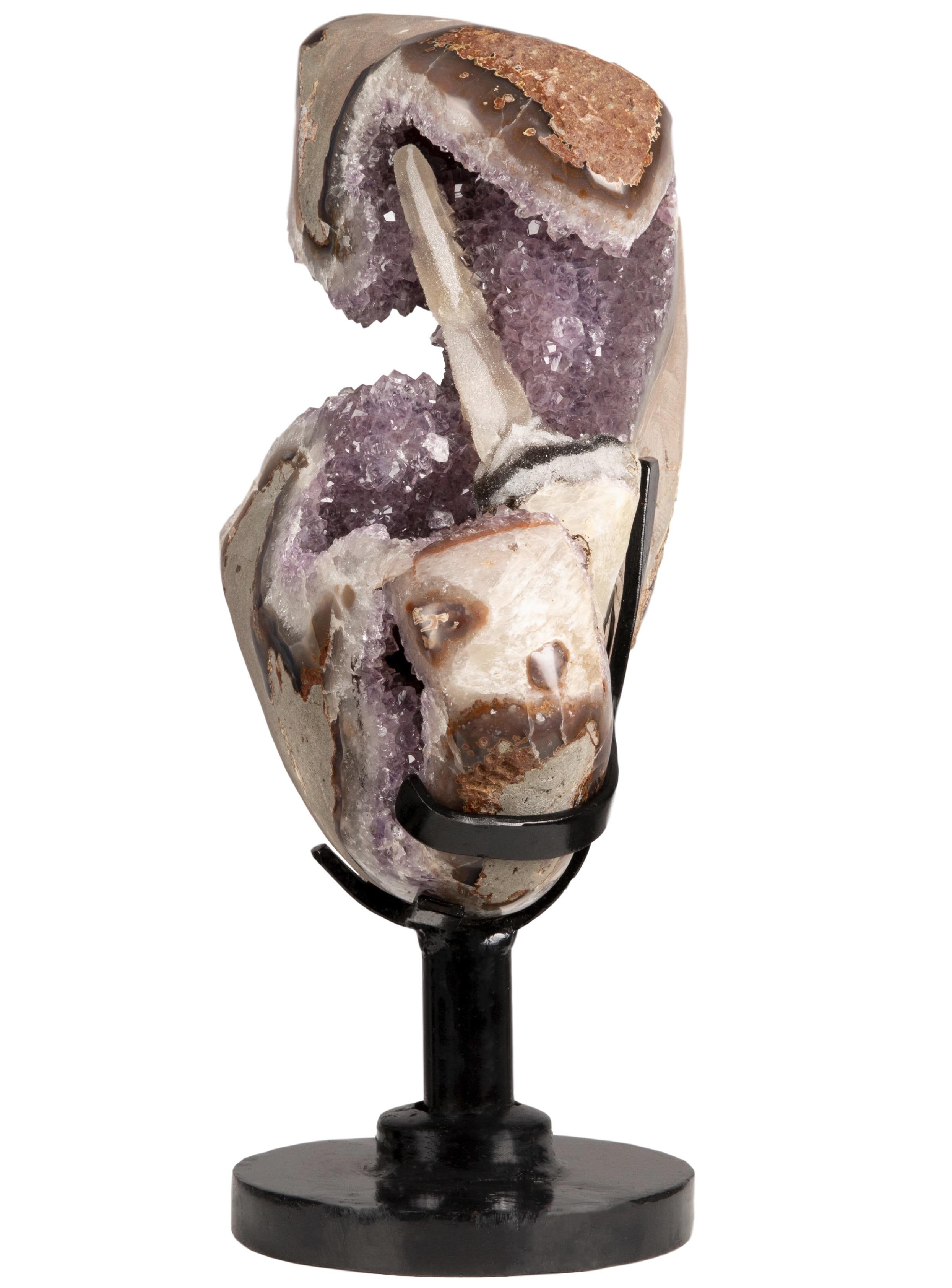 Sculptural Geode Heart with Amethyst and Druze, Agate, White Quartz and Calcite In Excellent Condition For Sale In London, GB