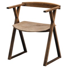 Sculptural Geometric Armchair in Ash and Light Brown Leather