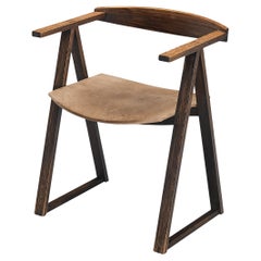 Sculptural Geometric Armchair in Ash and Light Brown Leather