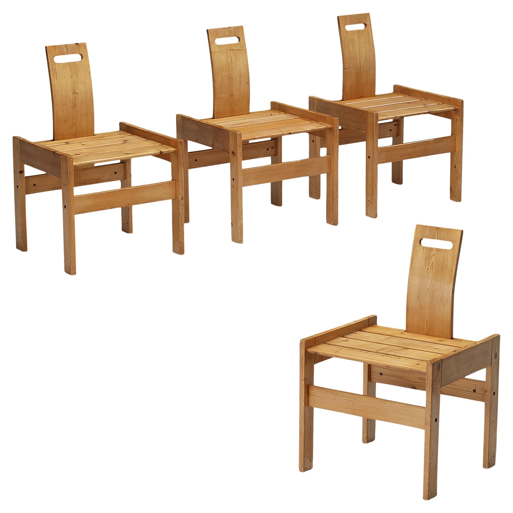 Sculptural Geometric Crafted Dining Chairs in Solid Pine