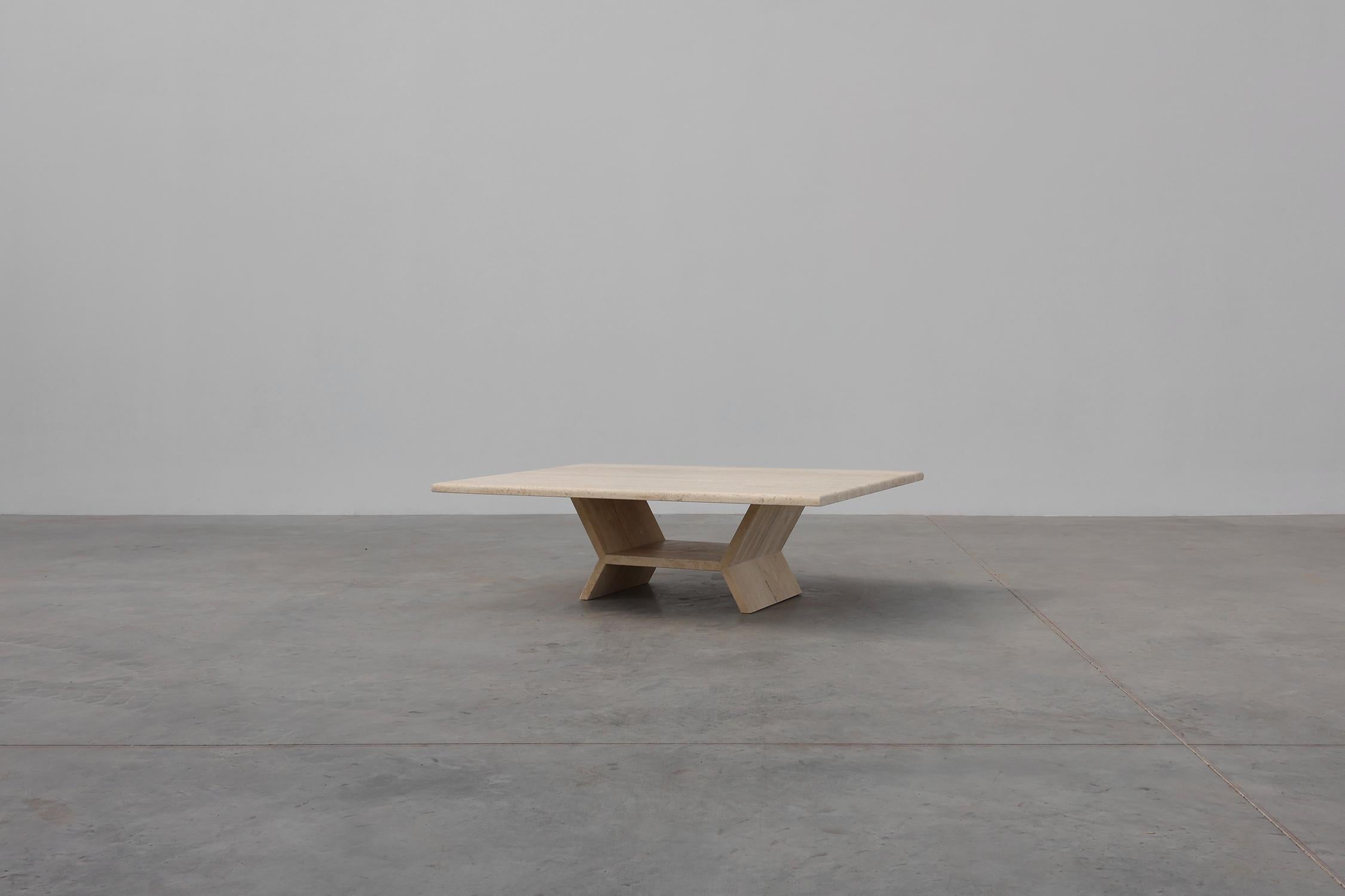 Mid-Century Modern Sculptural geometric rectangular travertine coffee, Italy 1960s For Sale
