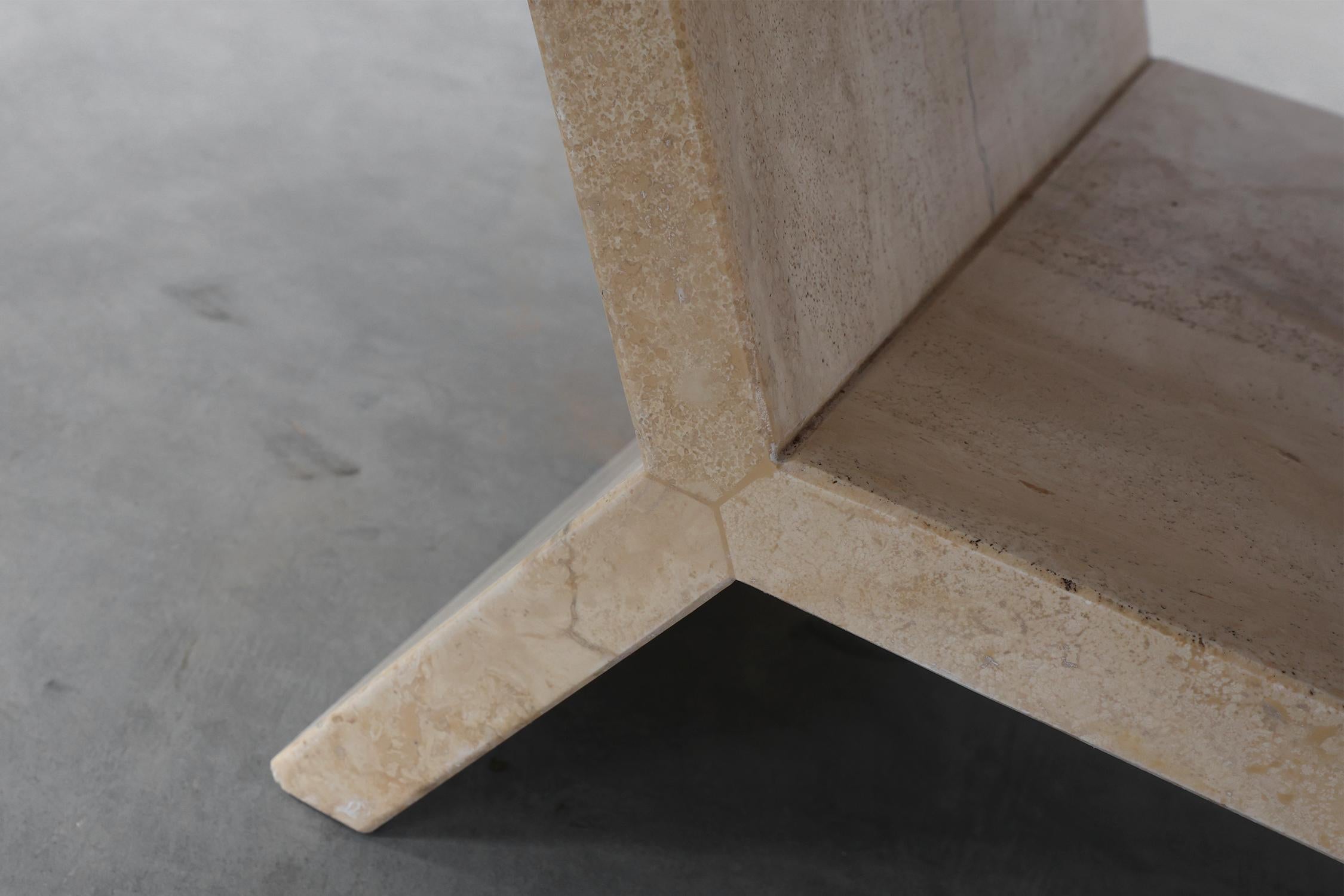 Beveled Sculptural geometric rectangular travertine coffee, Italy 1960s For Sale