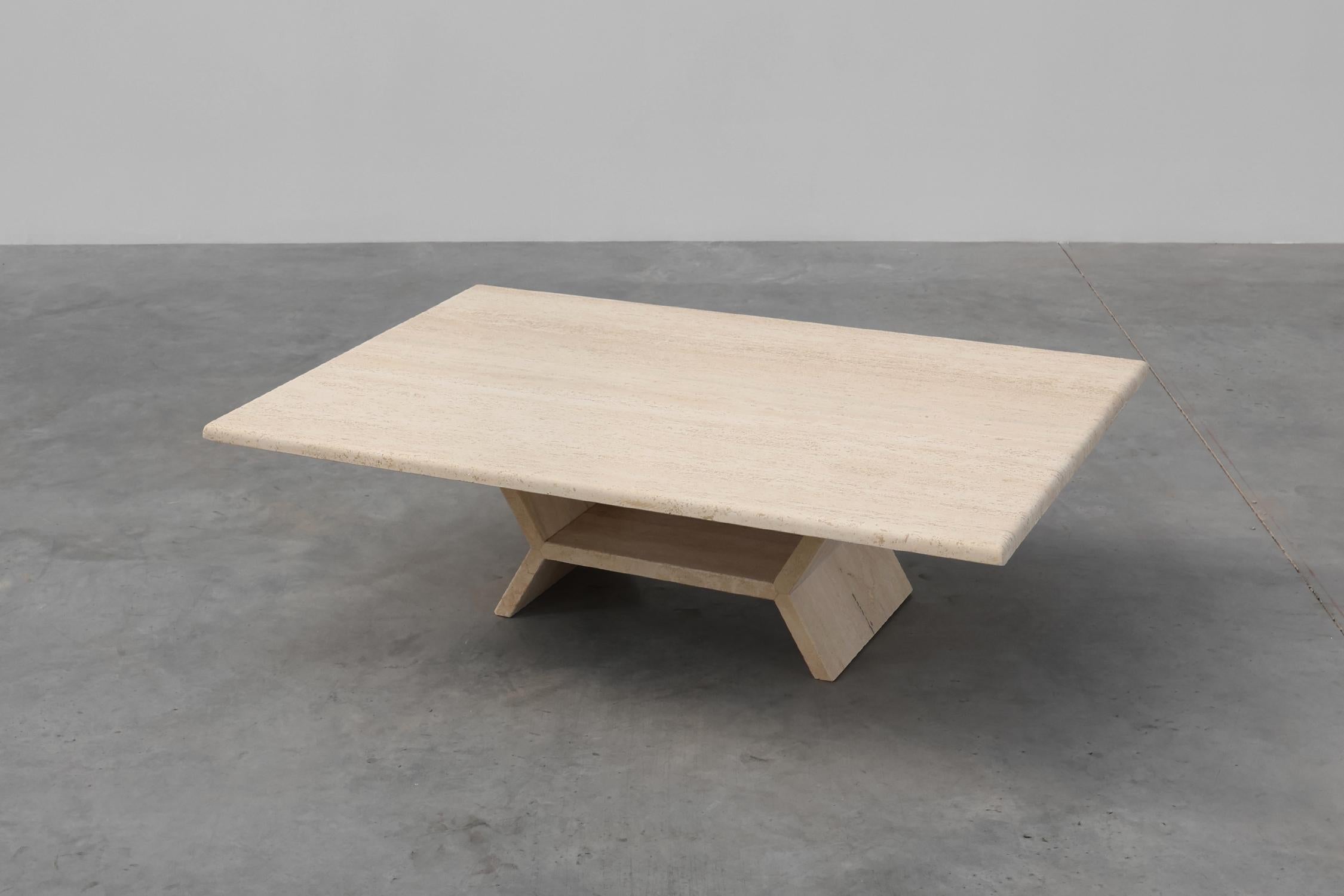 Mid-20th Century Sculptural geometric rectangular travertine coffee, Italy 1960s For Sale