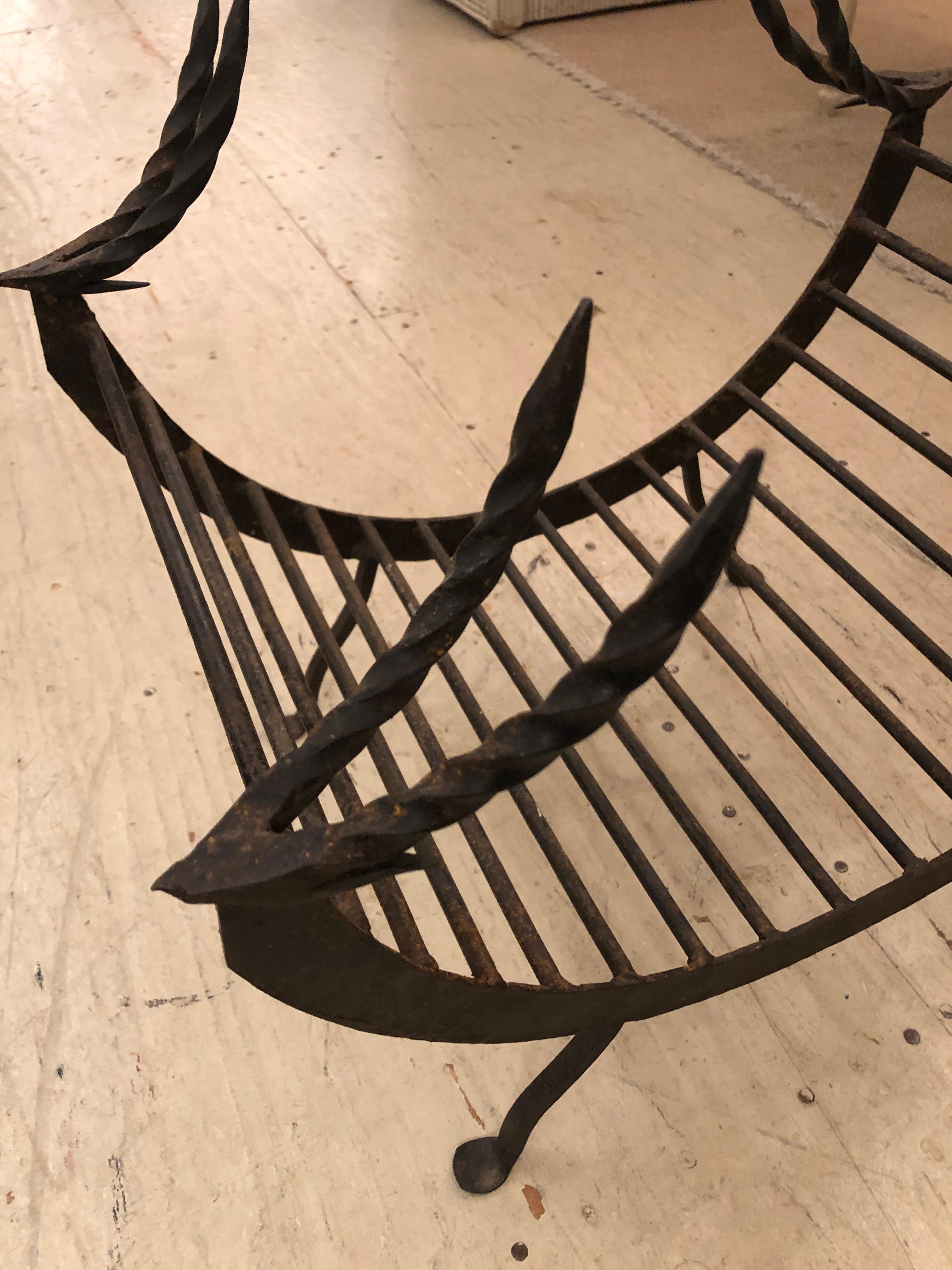 Mid-Century Modern Sculptural Giacometti Style Hand Forged Iron Fireplace Log Holder