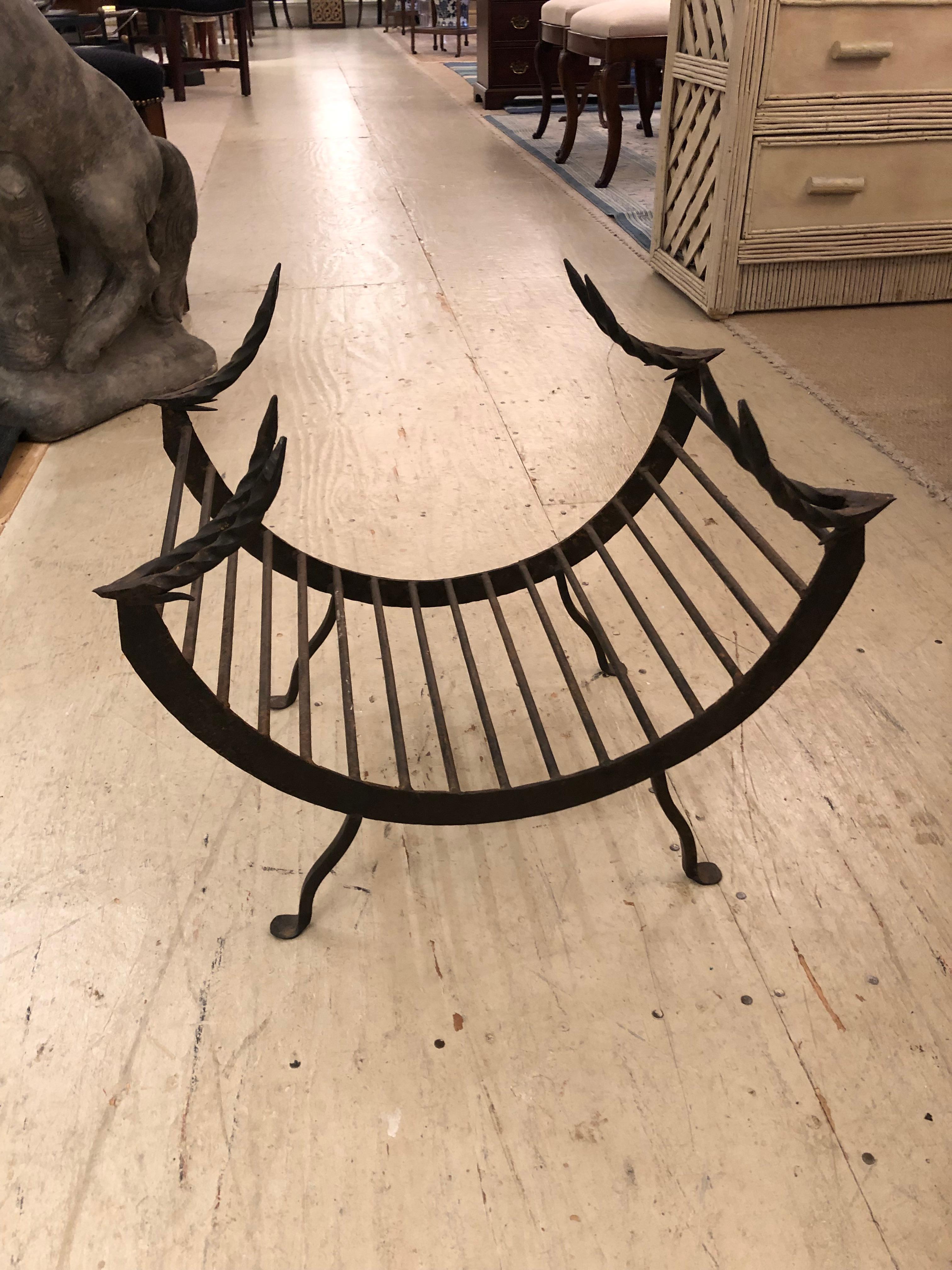 Italian Sculptural Giacometti Style Hand Forged Iron Fireplace Log Holder