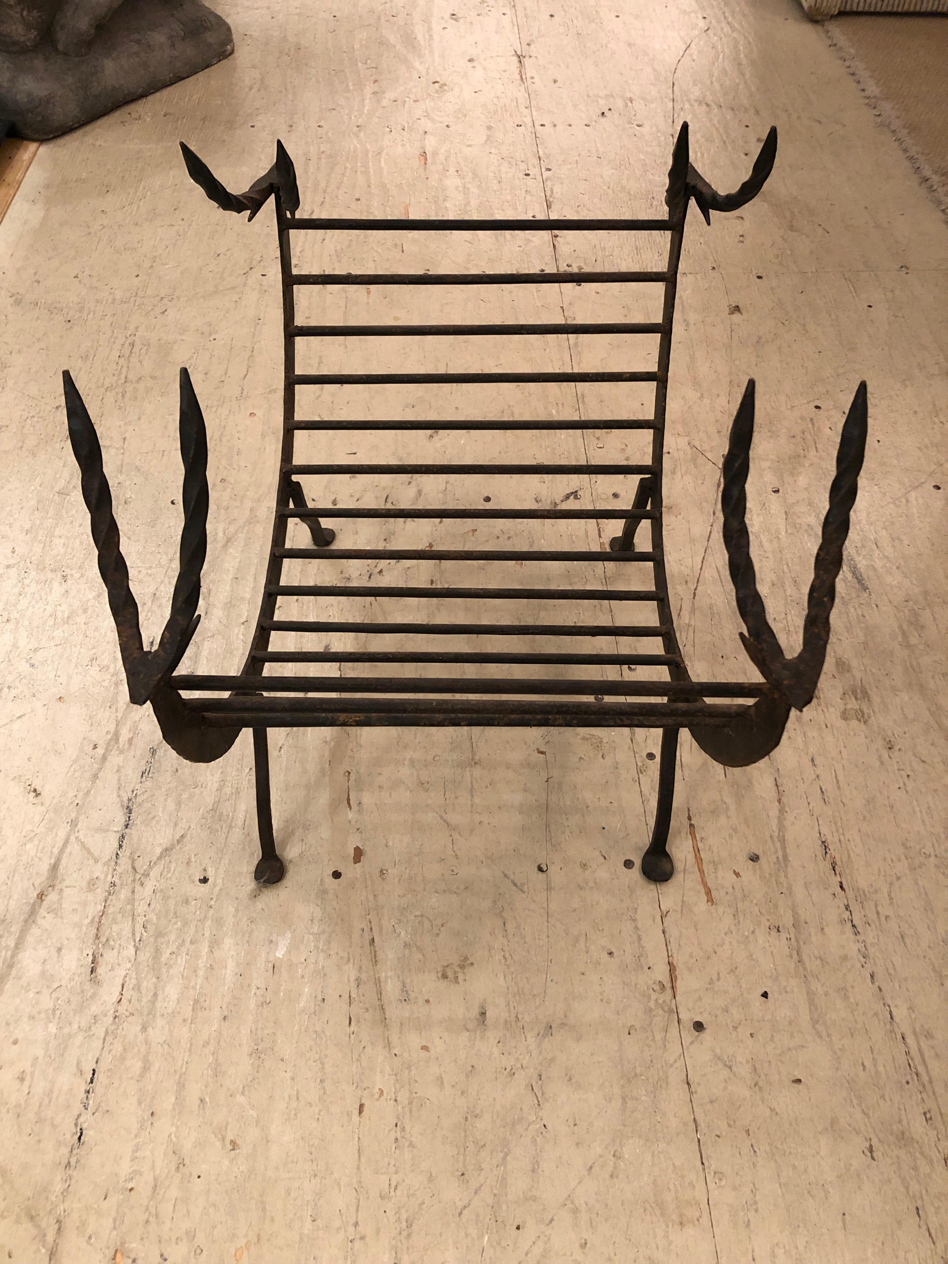 Sculptural Giacometti Style Hand Forged Iron Fireplace Log Holder 1