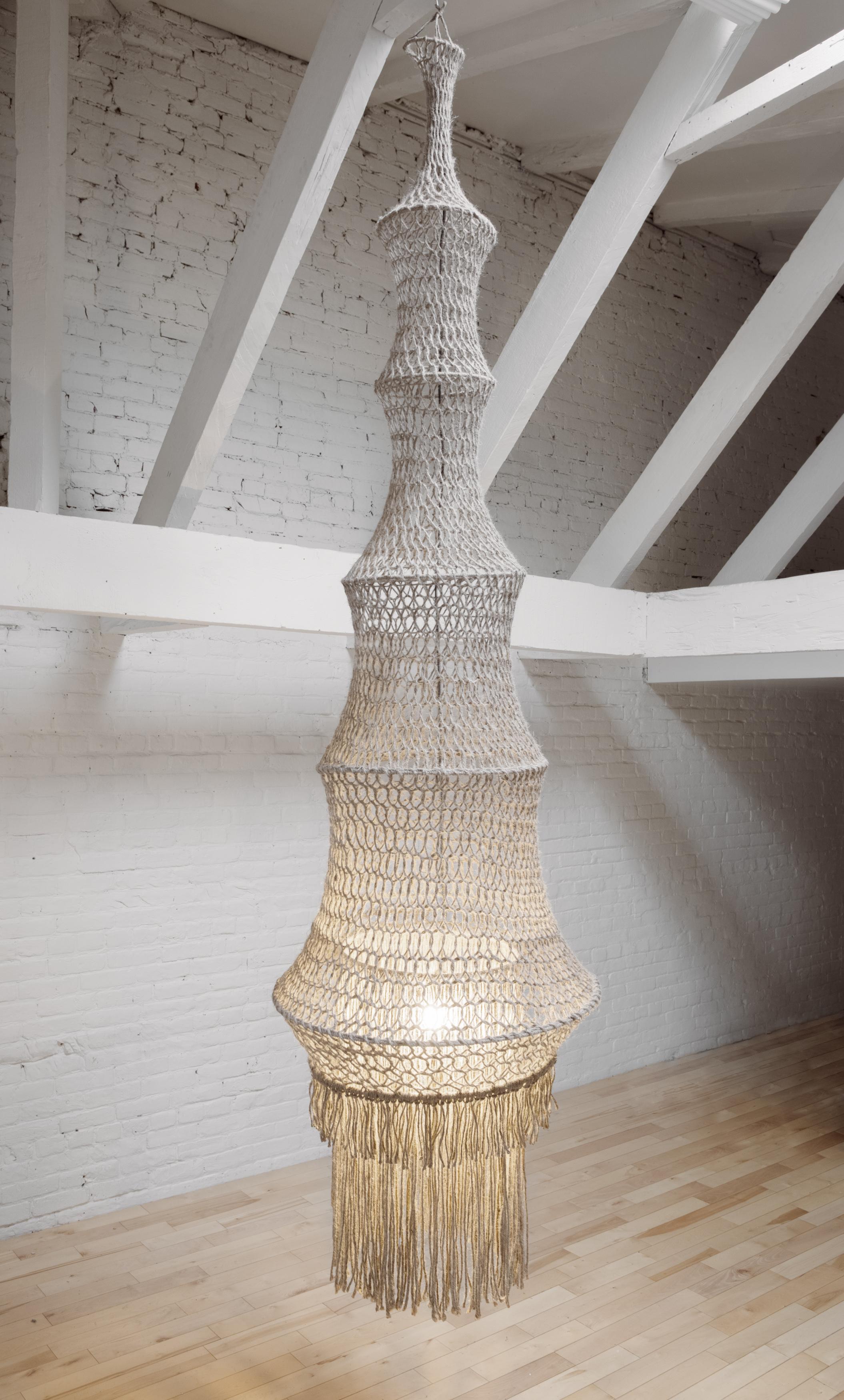 Contemporary Sculptural Giant Hand-Crochet Textile Chandelier Carex Raw Collection For Sale