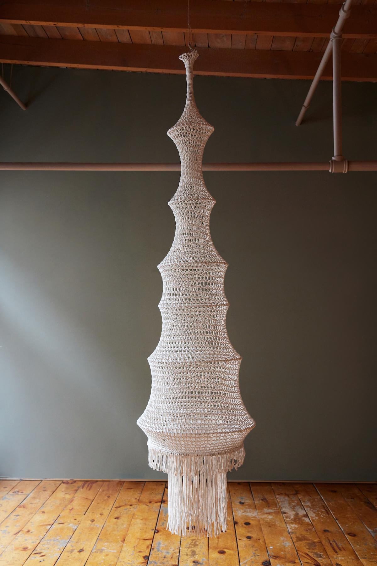 Steel Sculptural Giant Hand-Crochet Textile Chandelier Carex Raw Collection For Sale