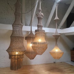 Sculptural Giant Hand-Crochet Textile Chandelier Carex Raw Collection