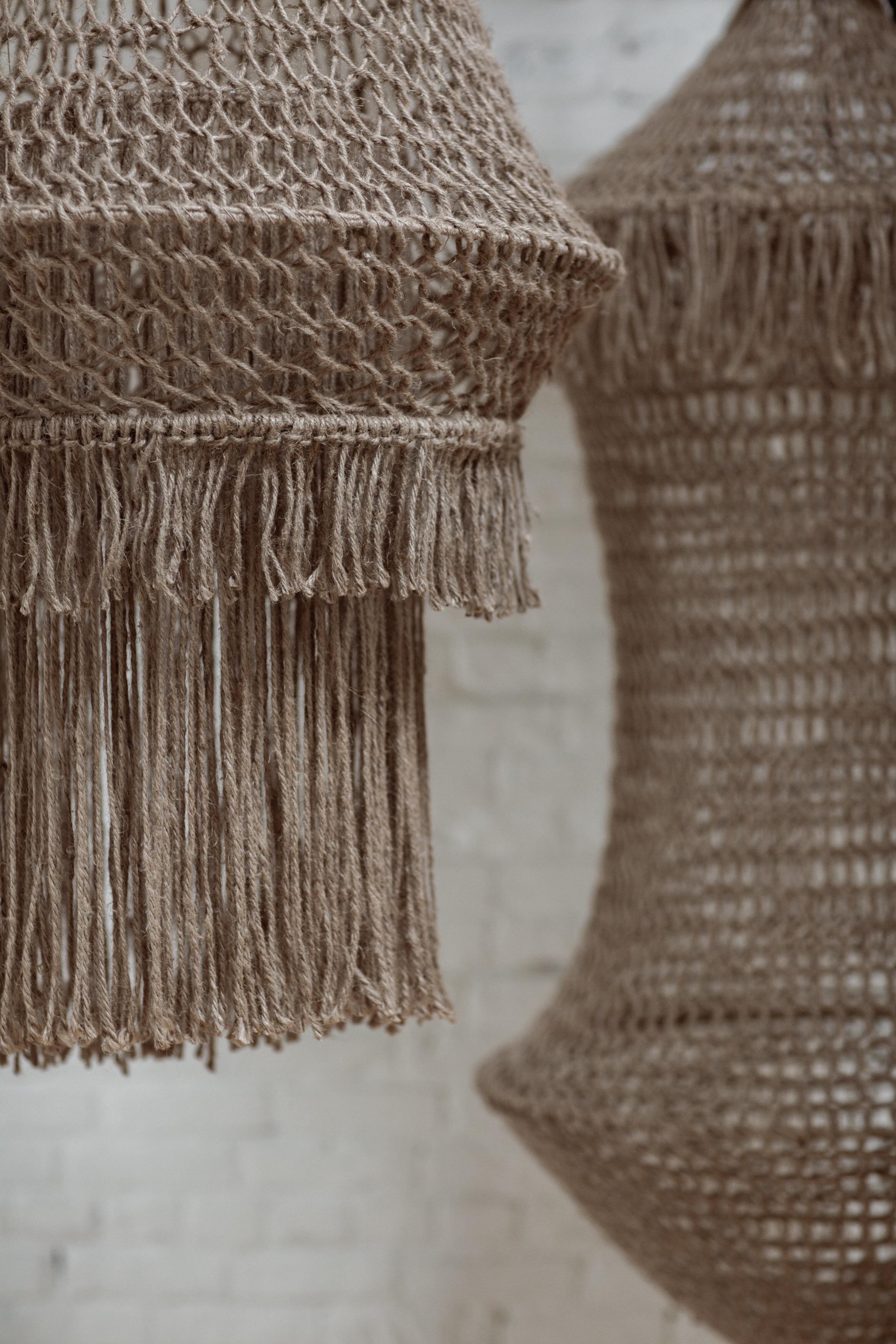 Hand-Crafted Sculptural Giant Hand-Crochet Textile Chandelier Carex Raw Collection For Sale