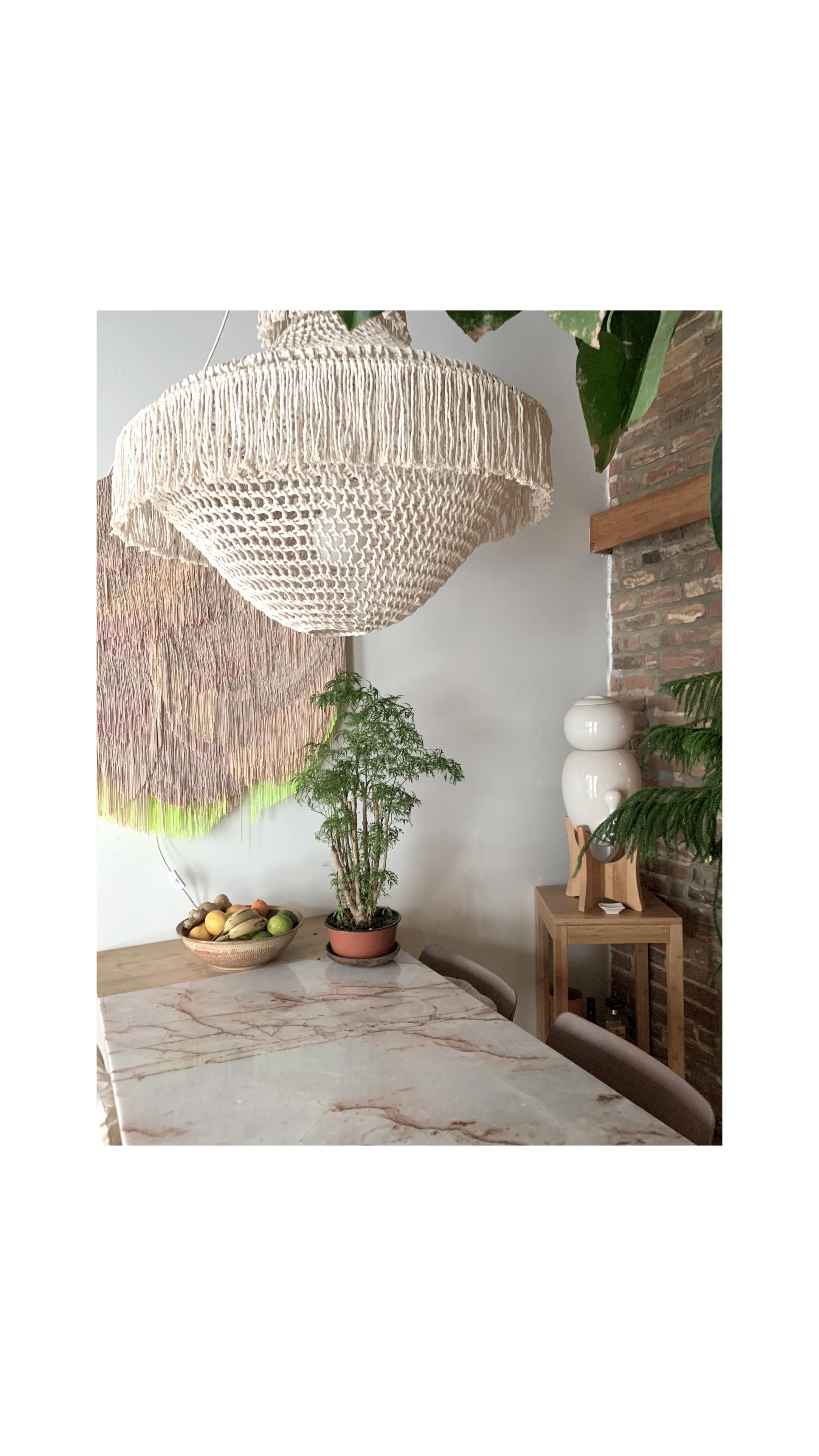 Sculptural Giant Hand-Crochet Textile Chandelier Lola Raw Collection by Amulette For Sale 2