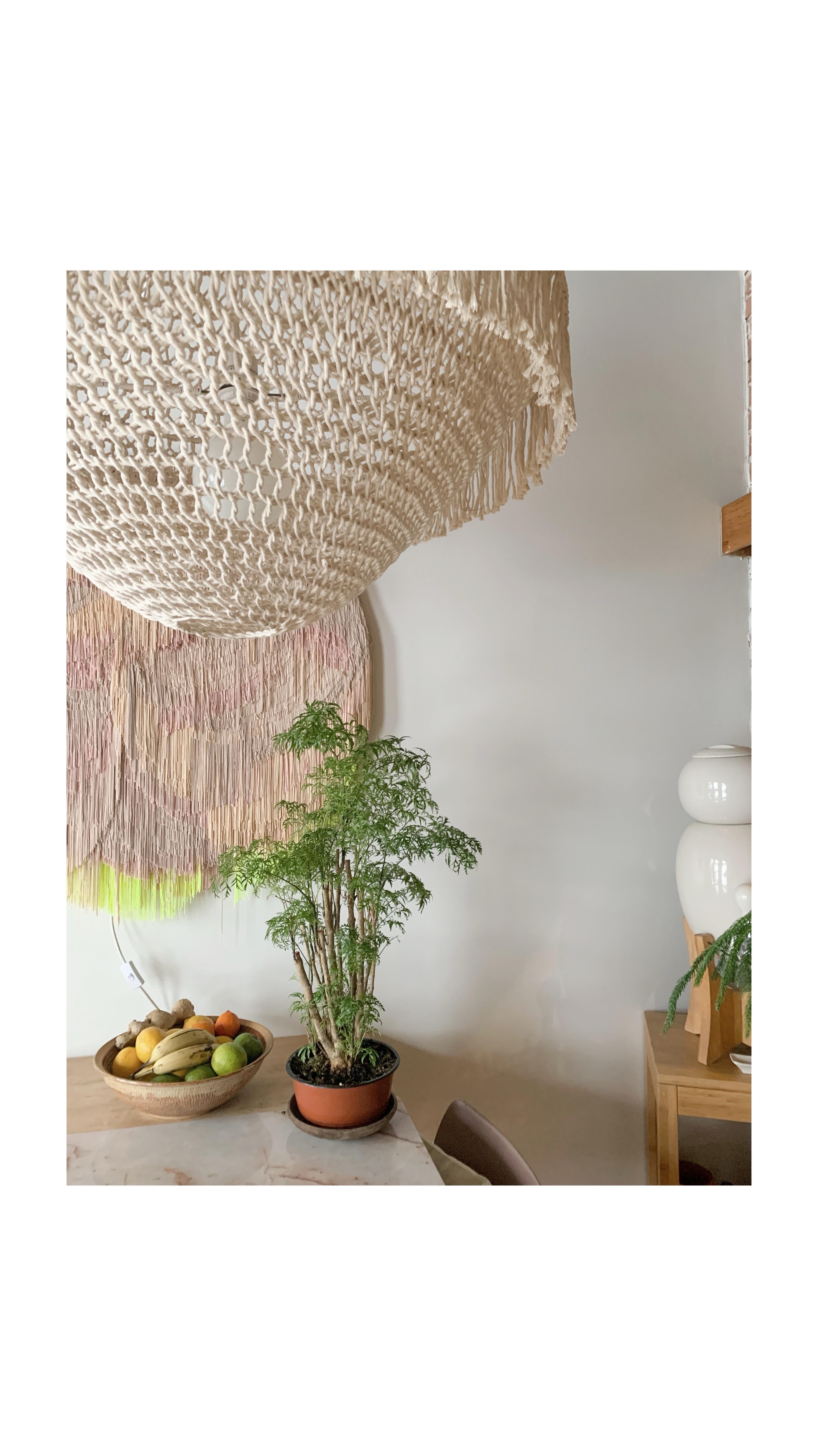 Sculptural Giant Hand-Crochet Textile Chandelier Lola Raw Collection by Amulette For Sale 3
