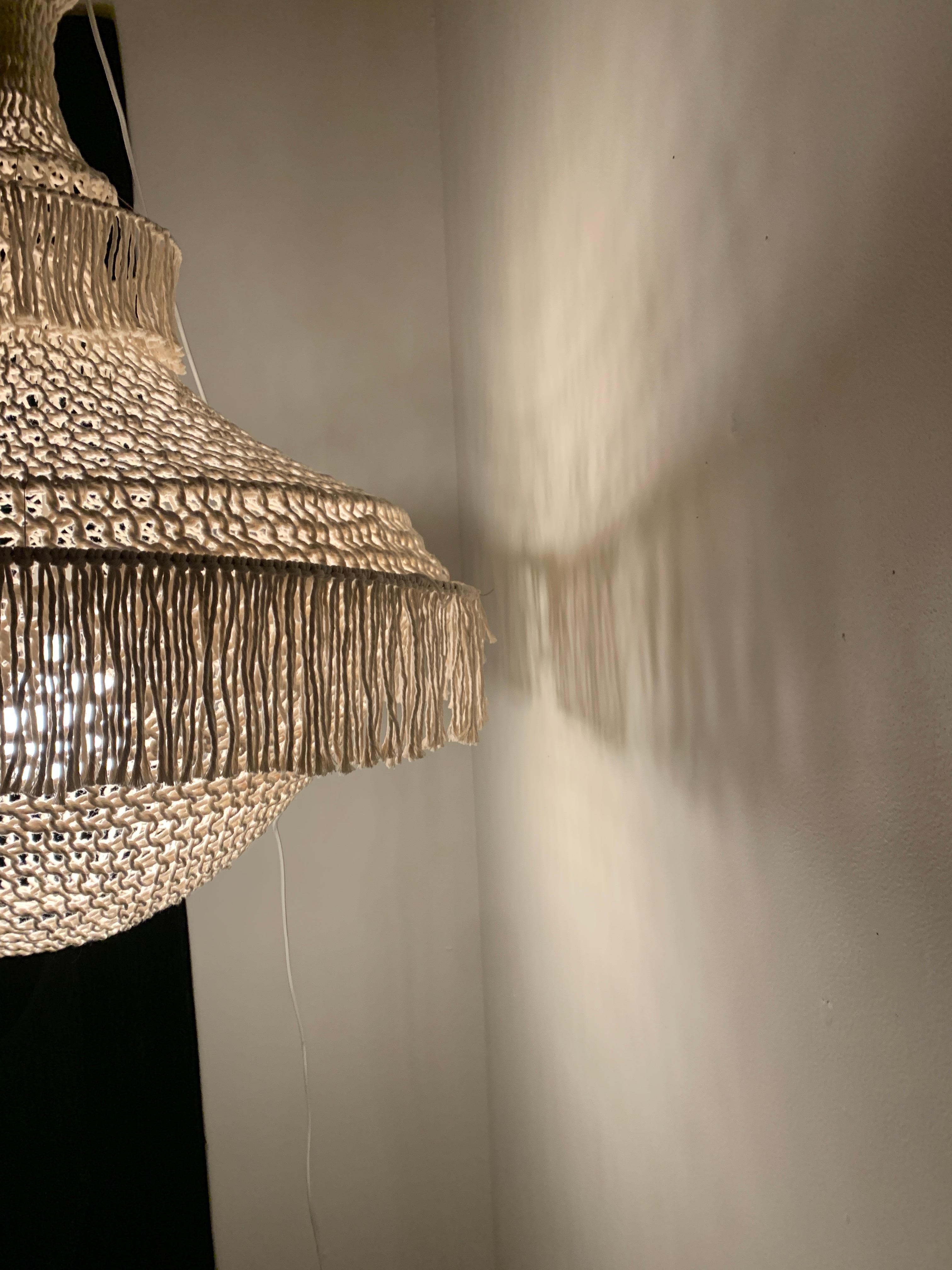 Sculptural Giant Hand-Crochet Textile Chandelier Lola Raw Collection by Amulette In New Condition For Sale In Montreal, Quebec