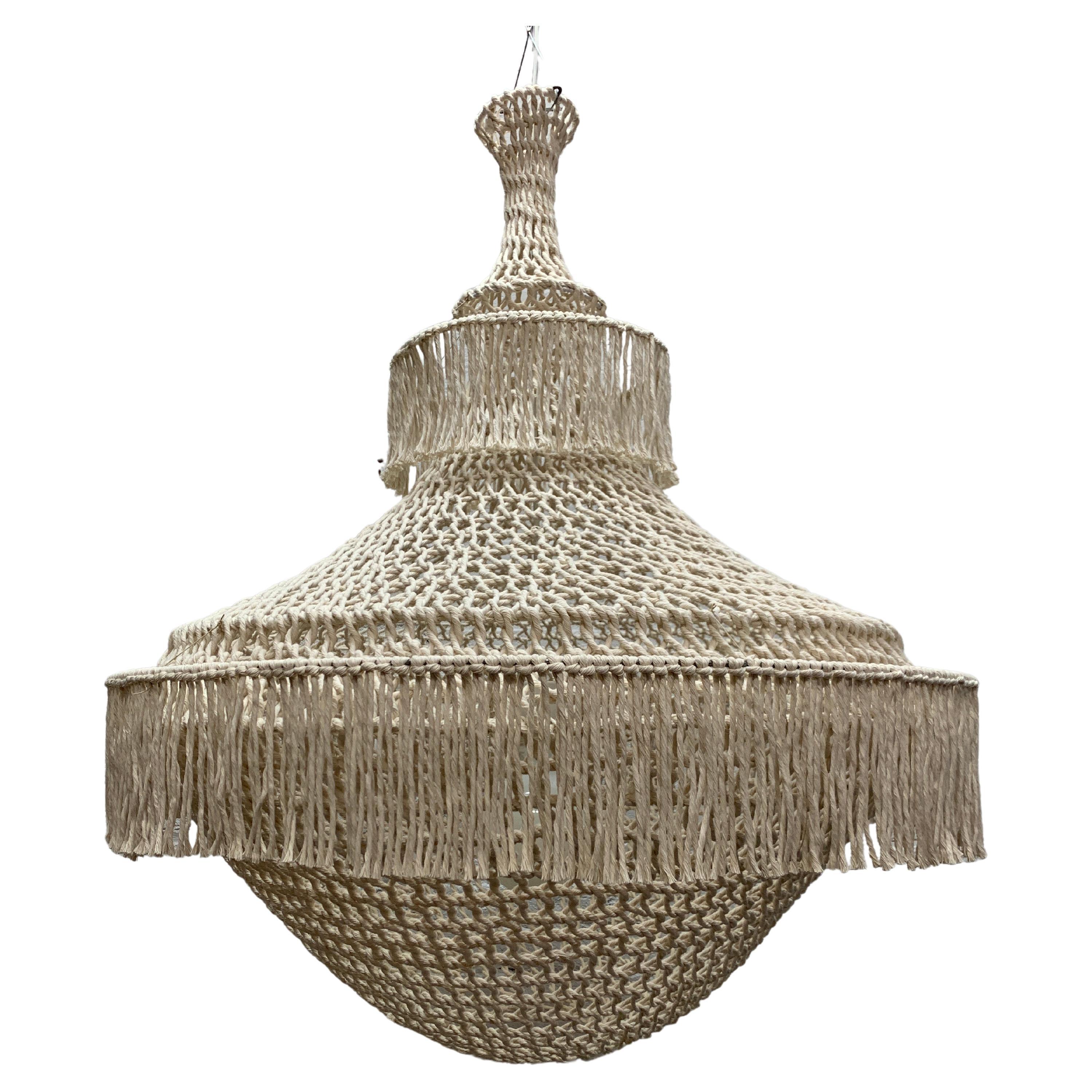 Sculptural Giant Hand-Crochet Textile Chandelier Lola Raw Collection by Amulette For Sale