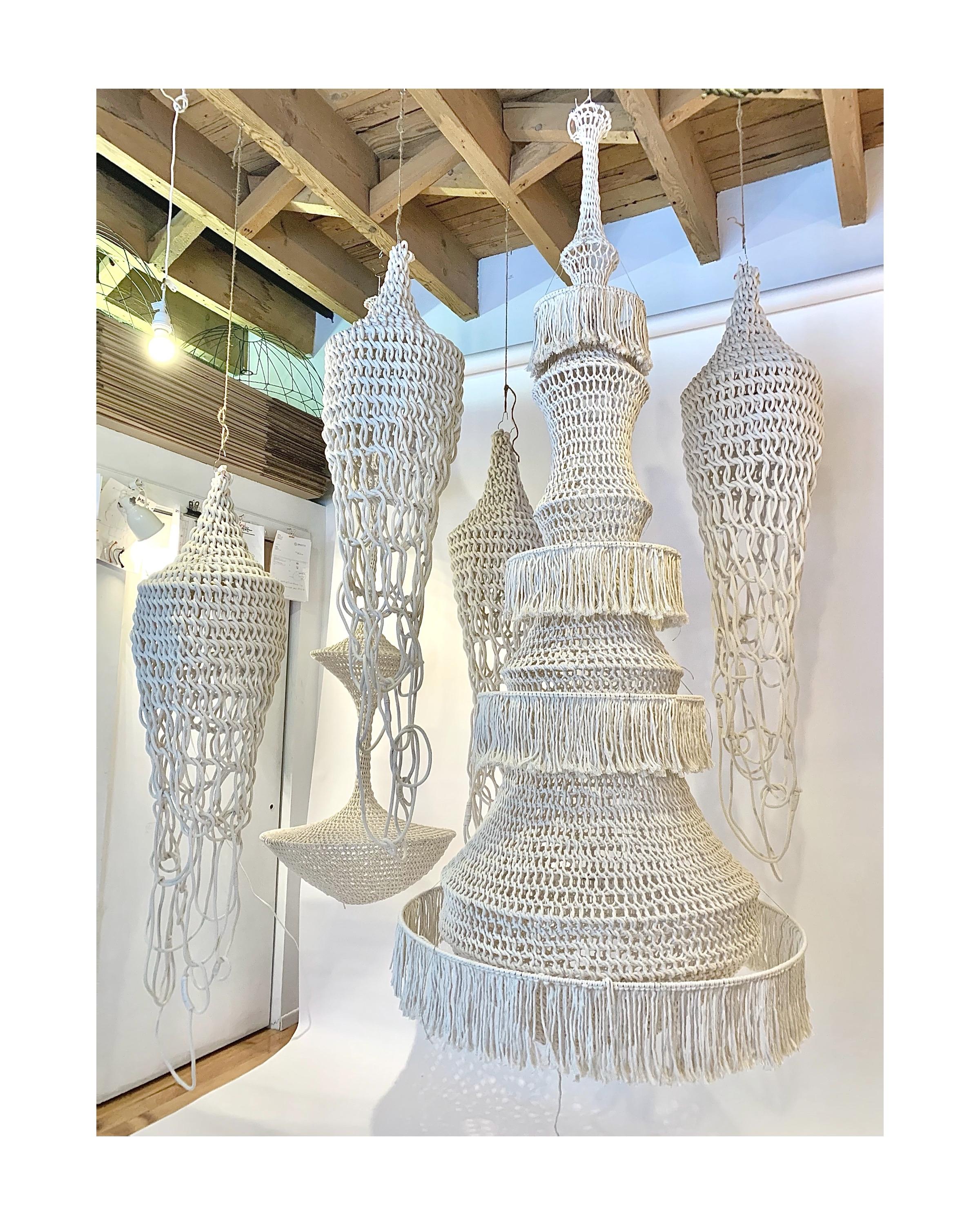 Sculptural Giant Hand-Crochet Textile Chandelier Luzule Raw Collection For Sale 1