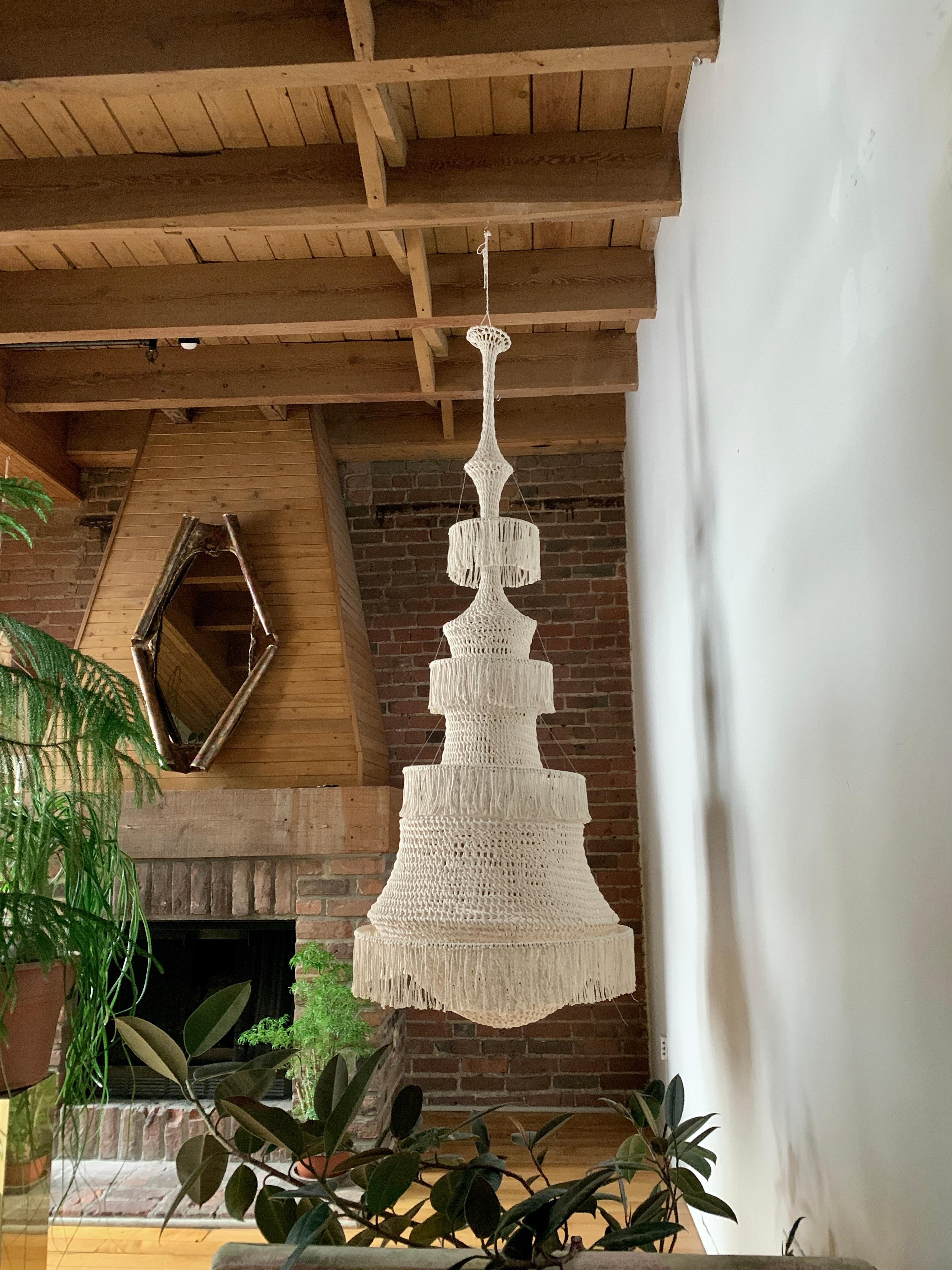 Sculptural Giant Hand-Crochet Textile Chandelier Luzule Raw Collection For Sale 6