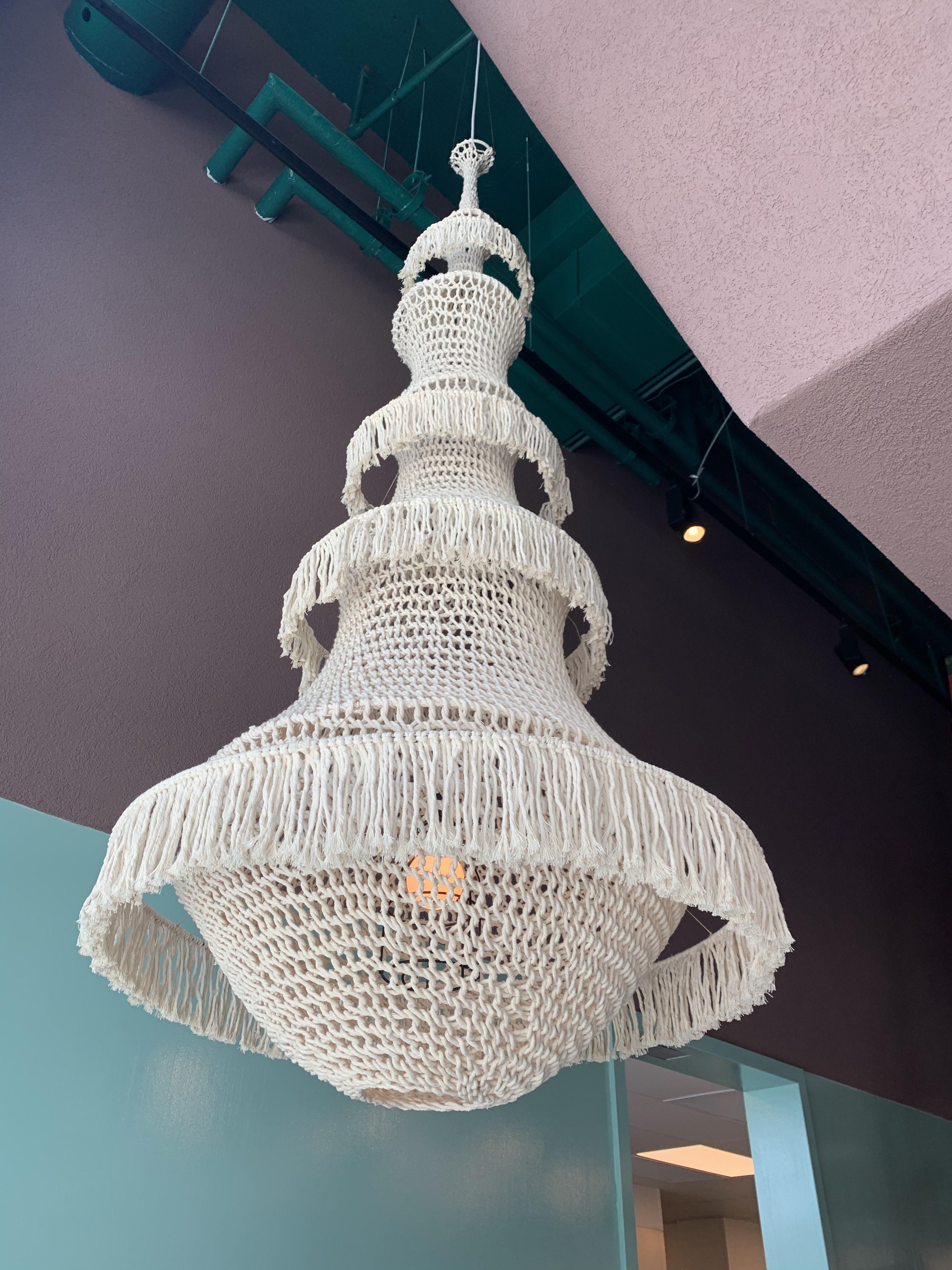 Hand-Crafted Sculptural Giant Hand-Crochet Textile Chandelier Luzule Raw Collection For Sale