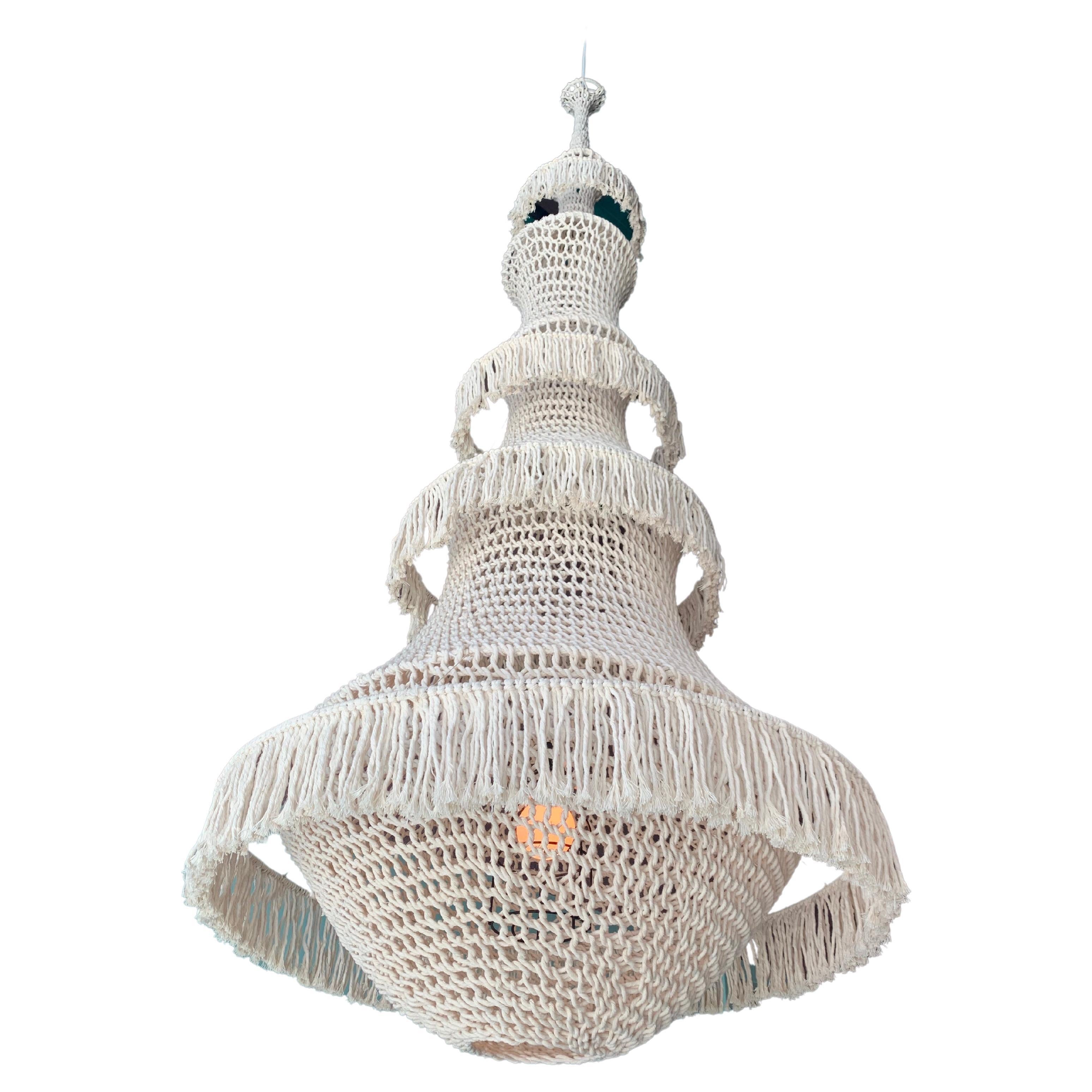 Sculptural Giant Hand-Crochet Textile Chandelier Luzule Raw Collection For Sale