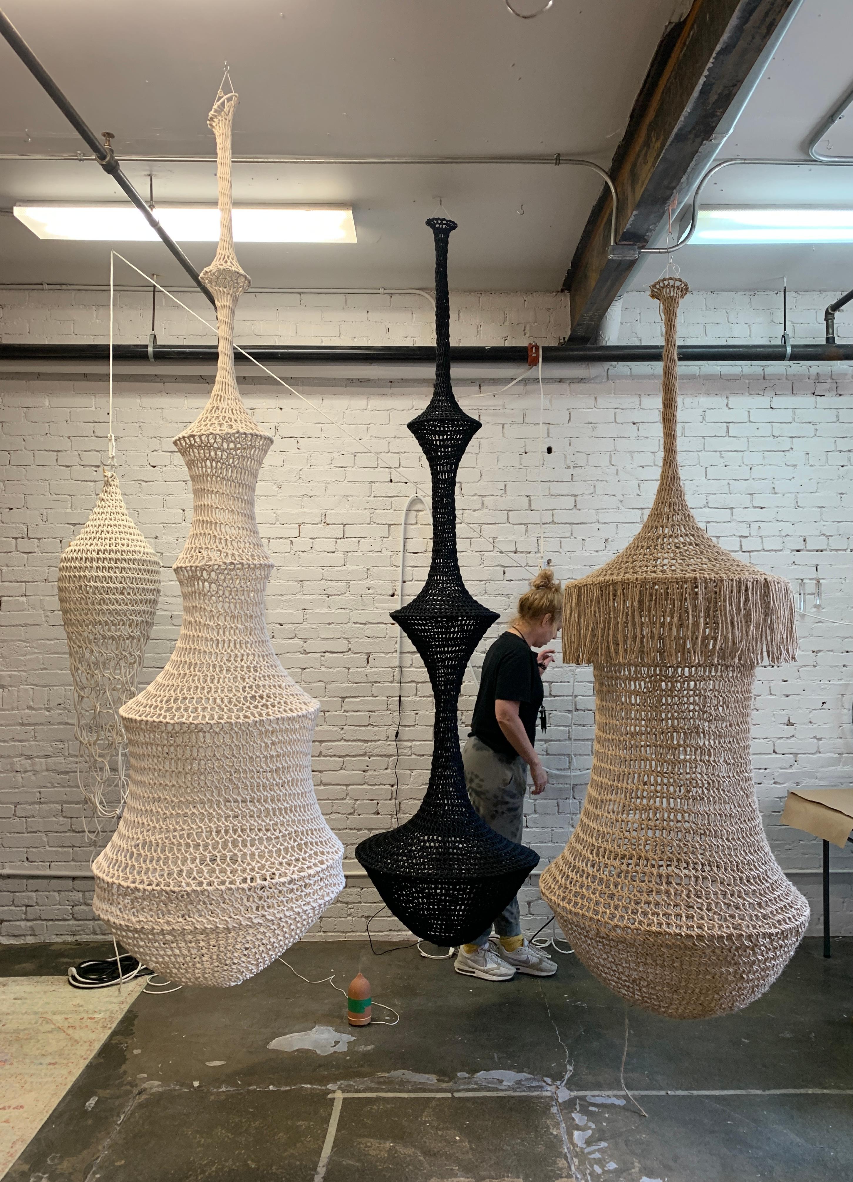 Contemporary Sculptural Giant Hand-Crochet Textile Chandelier MELICA Raw Collection For Sale