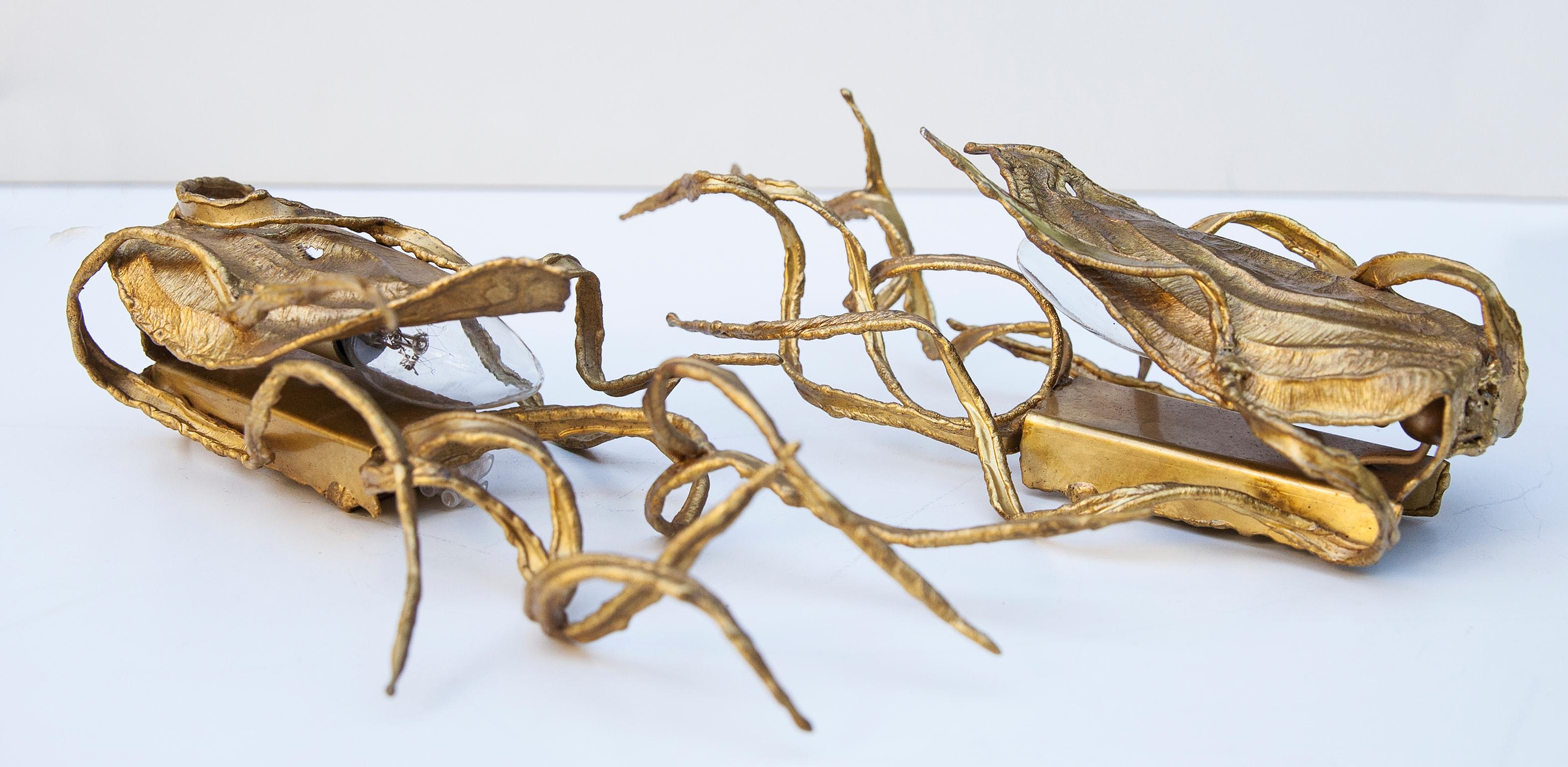 Belgian Sculptural Gilded Brass Sconces by Paul Moerenhout, Belgium, 1970s