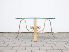 Sculptural Gilded Iron and Round Glass Coffee Table, 1960s