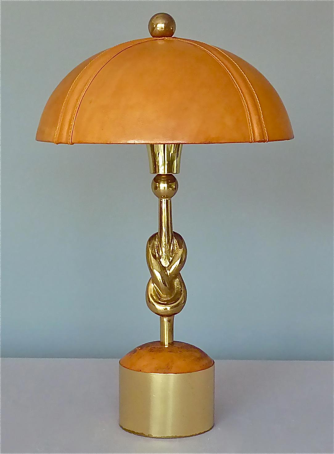 Sculptural Gilt Bronze Leather Knotted Table Lamp French 1970s Jansen Pergay Era For Sale 8