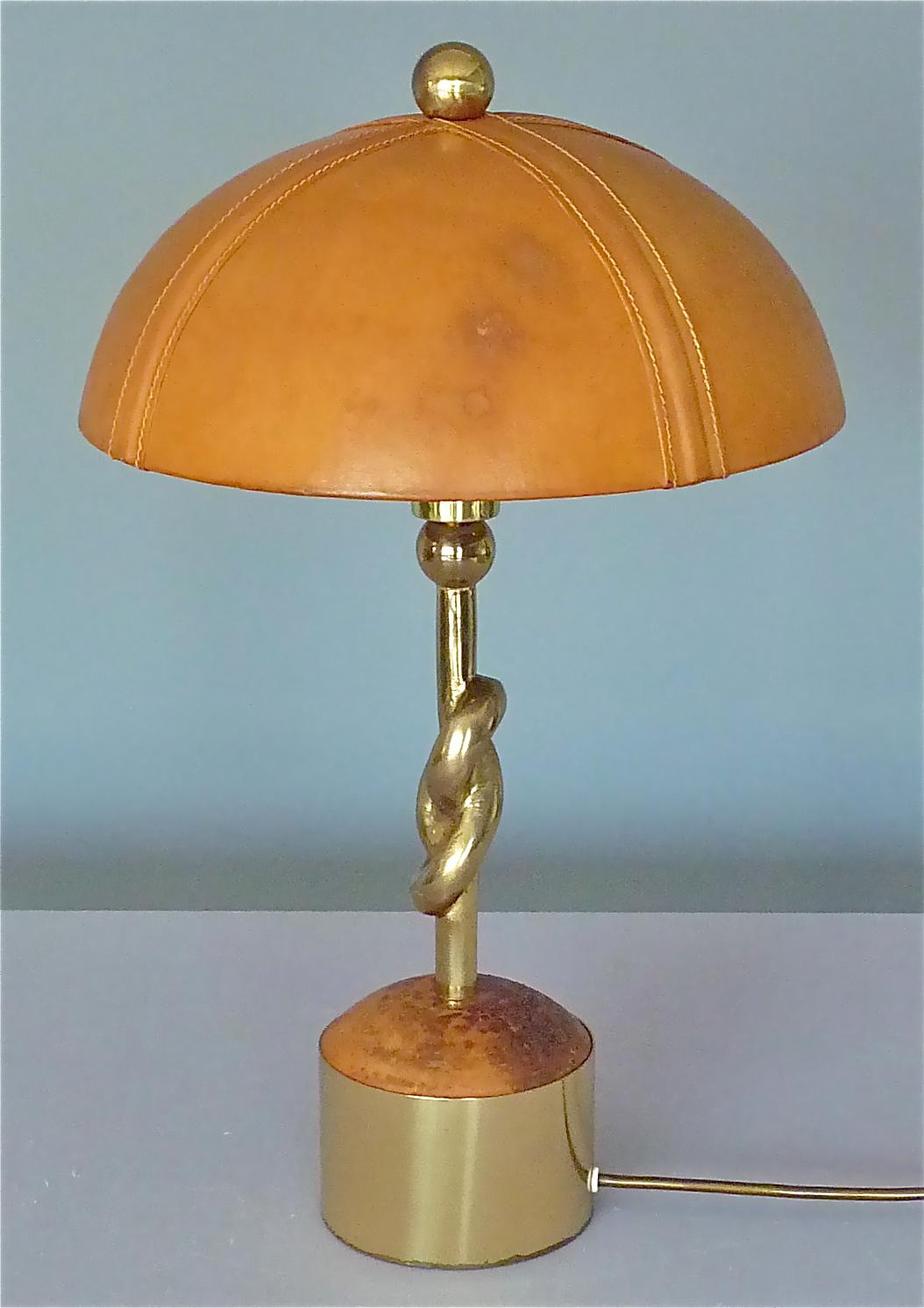 Sculptural Gilt Bronze Leather Knotted Table Lamp French 1970s Jansen Pergay Era For Sale 9