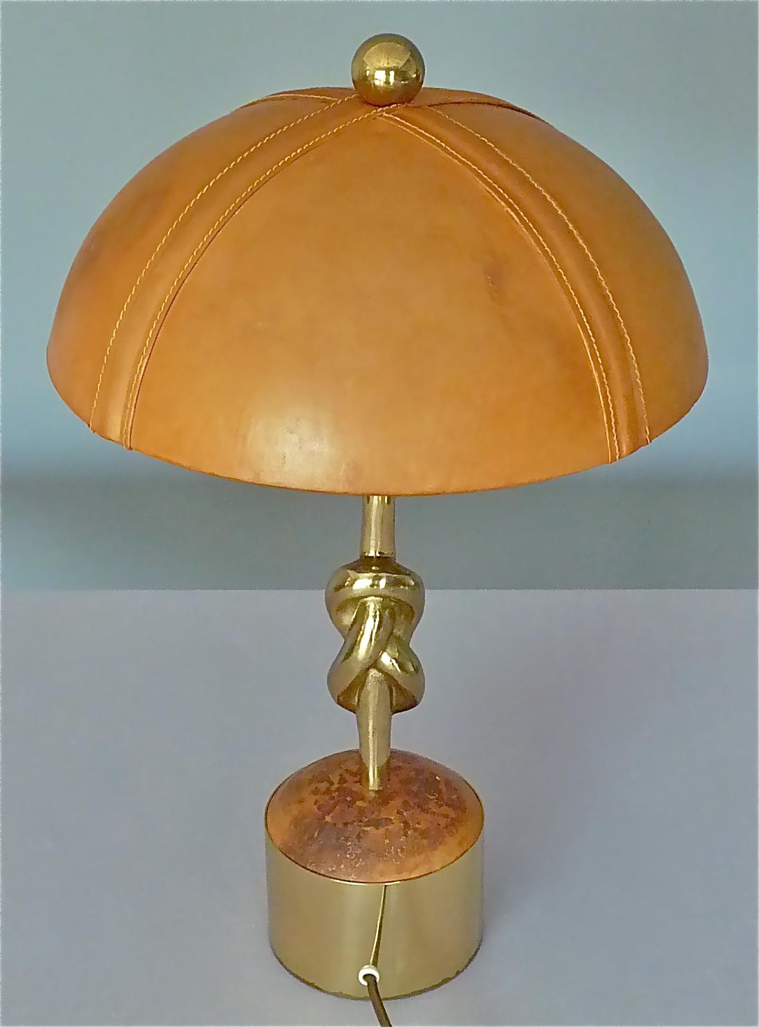 Sculptural Gilt Bronze Leather Knotted Table Lamp French 1970s Jansen Pergay Era For Sale 10