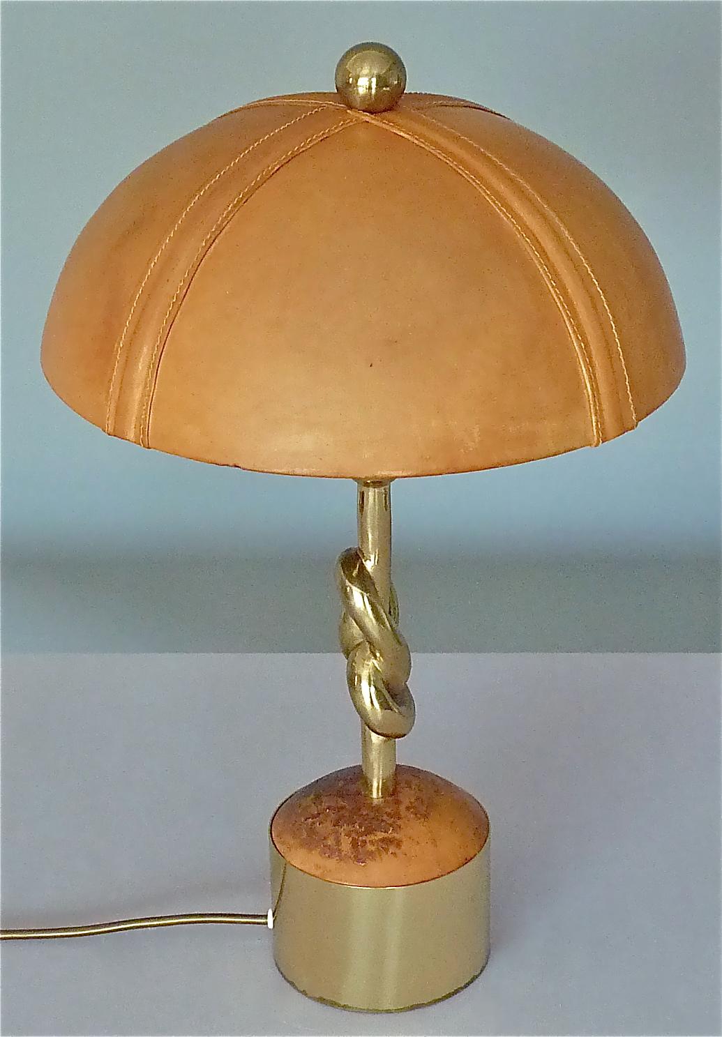 Sculptural Gilt Bronze Leather Knotted Table Lamp French 1970s Jansen Pergay Era For Sale 11