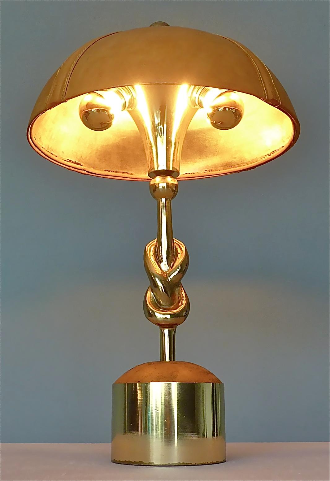 Sculptural Gilt Bronze Leather Knotted Table Lamp French 1970s Jansen Pergay Era For Sale 12