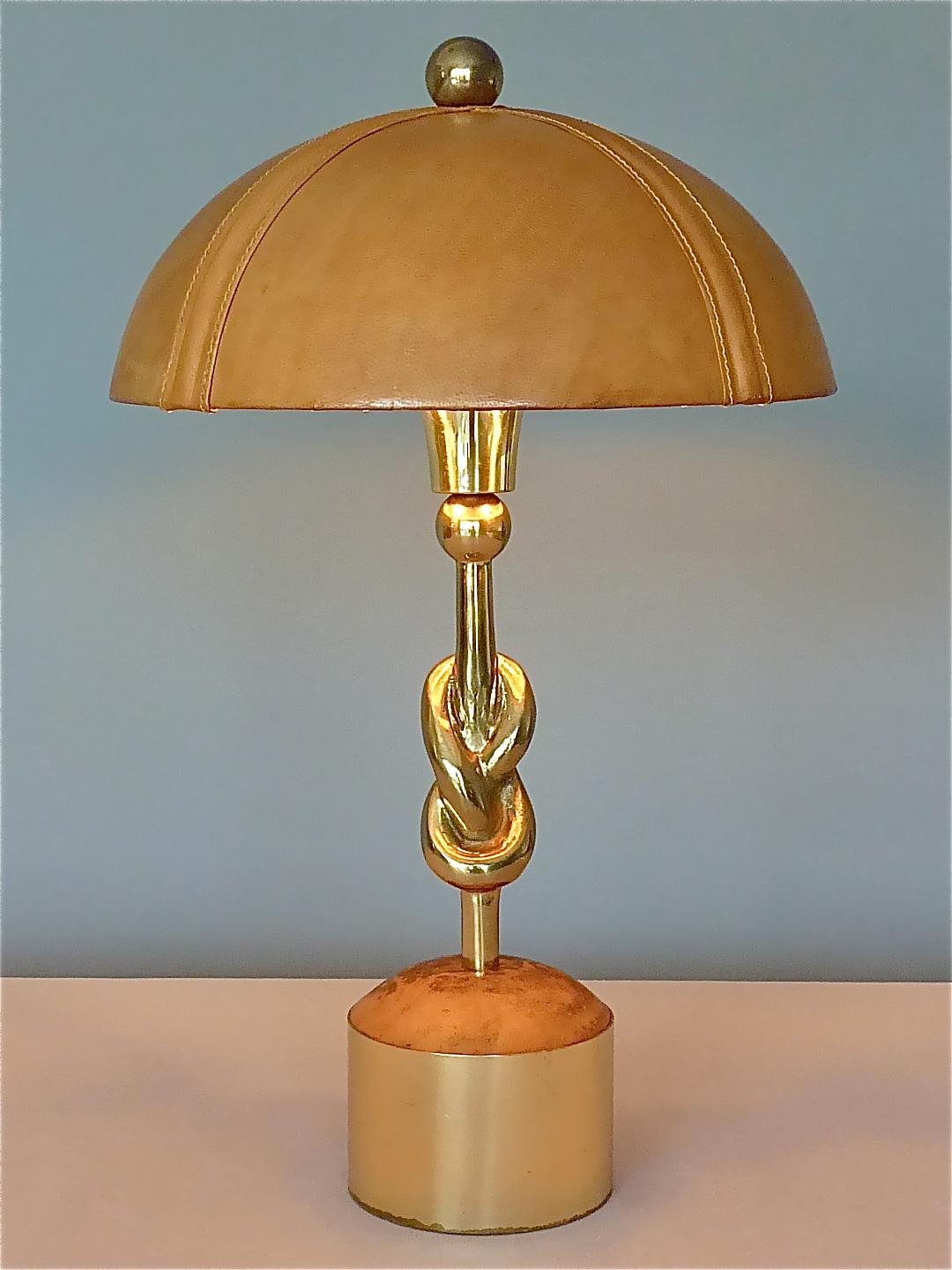 Sculptural Gilt Bronze Leather Knotted Table Lamp French 1970s Jansen Pergay Era For Sale 13