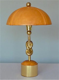 Sculptural Gilt Bronze Leather Knotted Table Lamp French 1970s Jansen Pergay Era