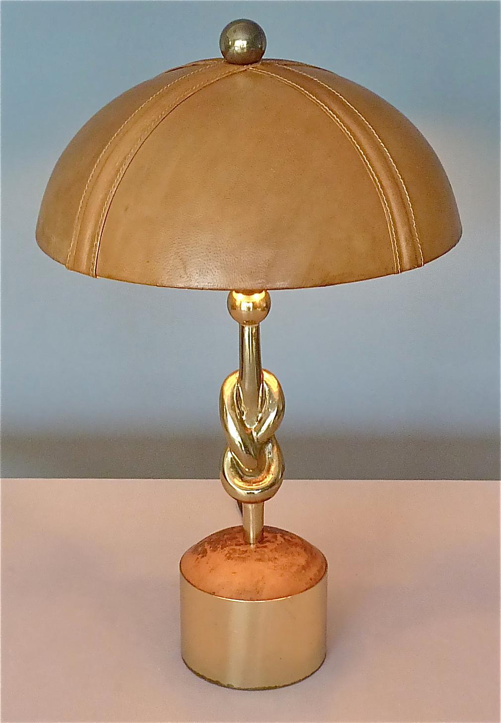 Sculptural Gilt Bronze Leather Knotted Table Lamp French 1970s Jansen Pergay Era For Sale 14