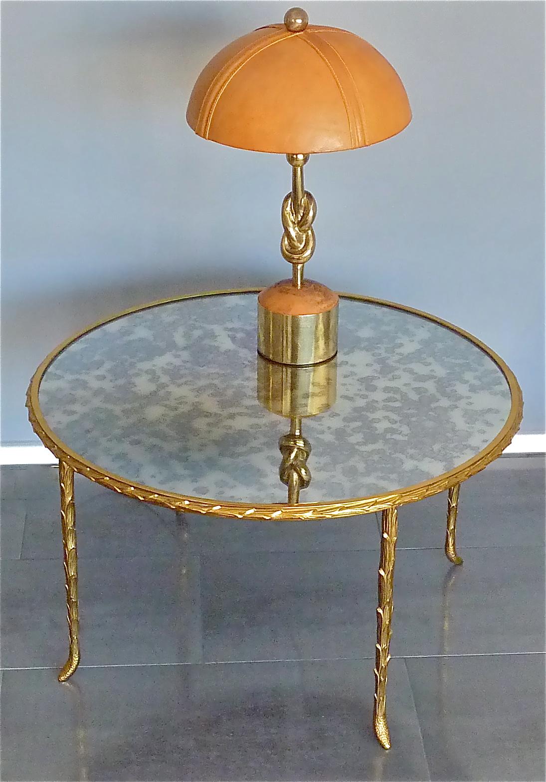Mid-Century Modern Sculptural Gilt Bronze Leather Knotted Table Lamp French 1970s Jansen Pergay Era For Sale