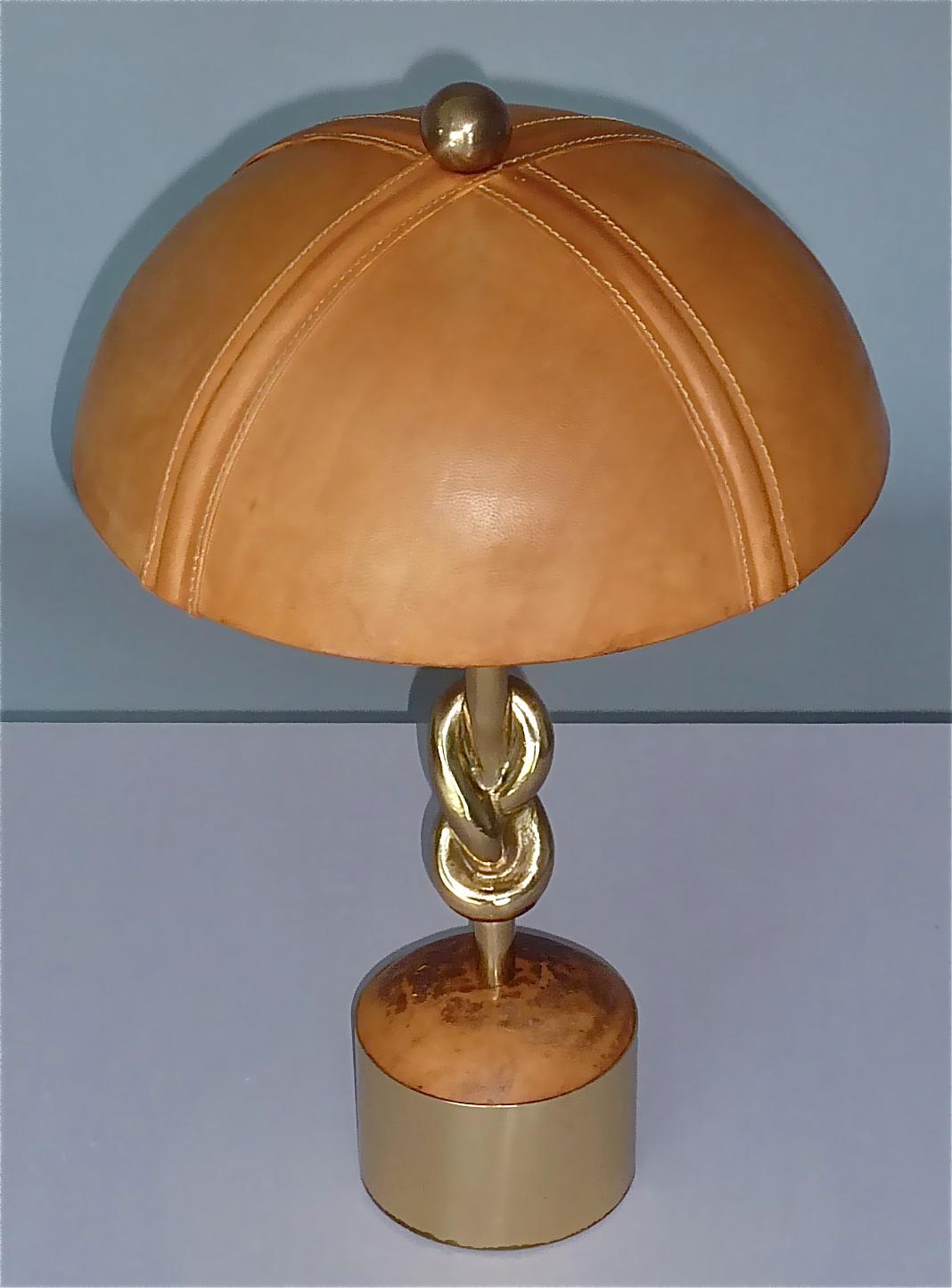 Sculptural Gilt Bronze Leather Knotted Table Lamp French 1970s Jansen Pergay Era In Good Condition For Sale In Nierstein am Rhein, DE