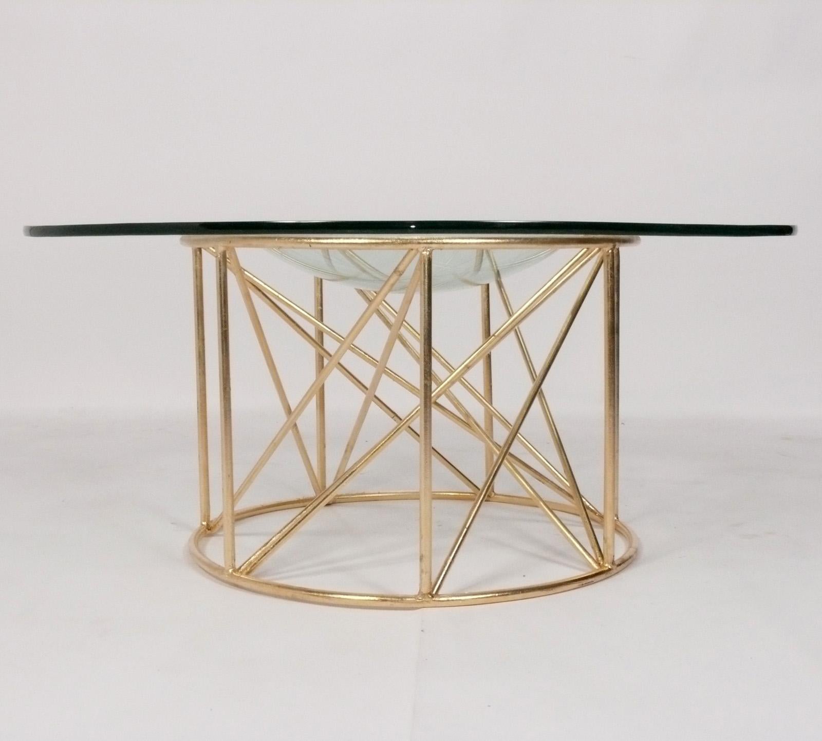 Mid-Century Modern Sculptural Gilt Metal Coffee Table with Concave Glass Top For Sale