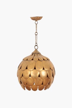 Sculptural Gilt Metal Pendant Lamp by S. Salvadori