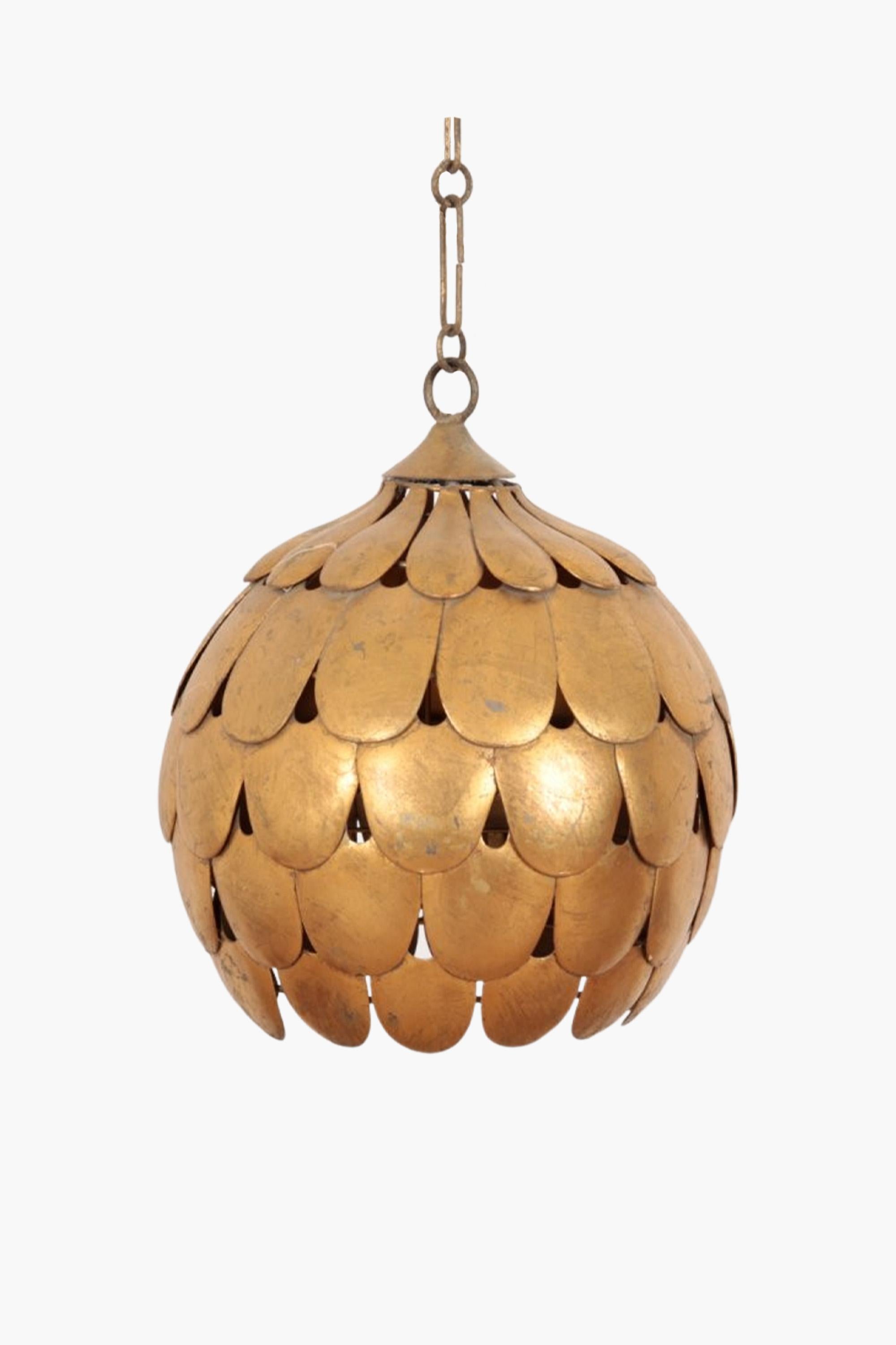 Mid-Century Modern Sculptural Gilt Metal Pendant Lamp by S. Salvadori For Sale