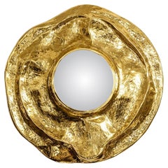 Sculptural Gilt Metal Wall Mirror, Circular Form, 80 cm