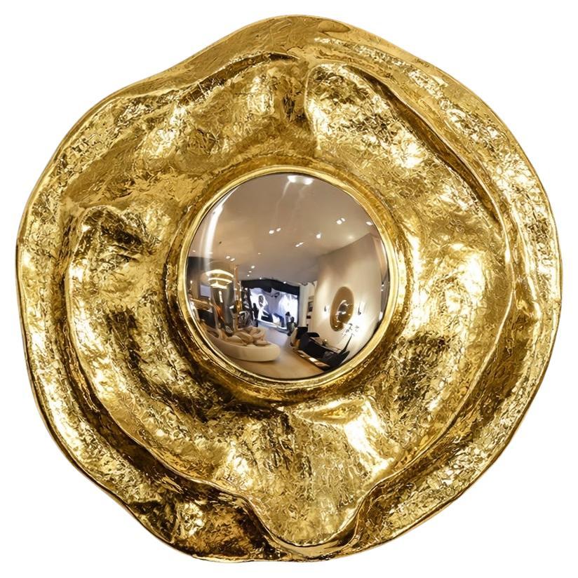 Sculptural Gilt Metal Wall Mirror, Circular Form, 80 cm