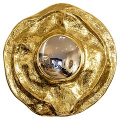 Sculptural Gilt Metal Wall Mirror, Circular Form, 80 cm