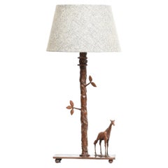 Lampe de table girafe sculpturale en bronze moulé, faite à la main
