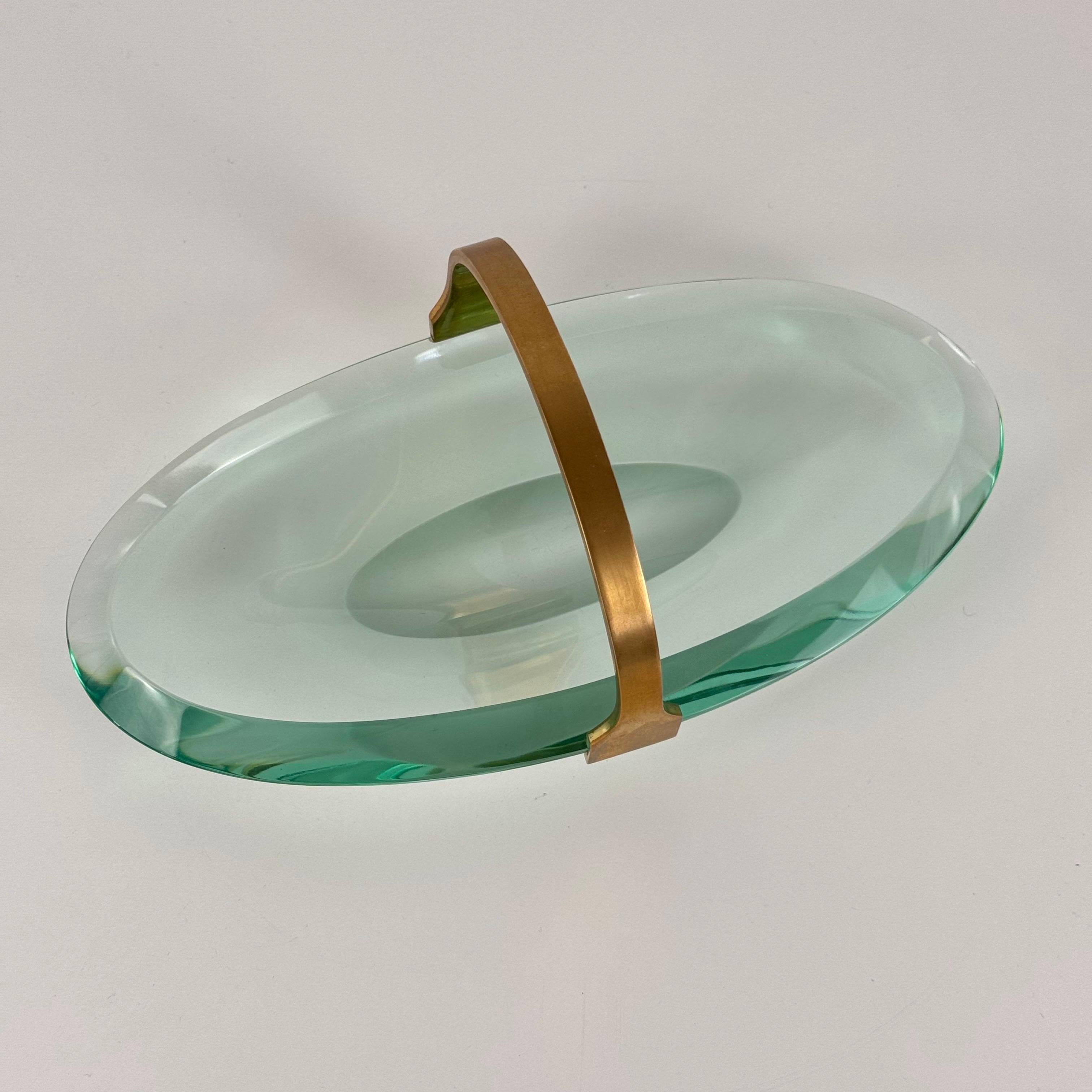 Mid-Century Modern Sculptural Glass and Brass Valet Tray Attributed to Max Ingrand for Fontana Arte For Sale