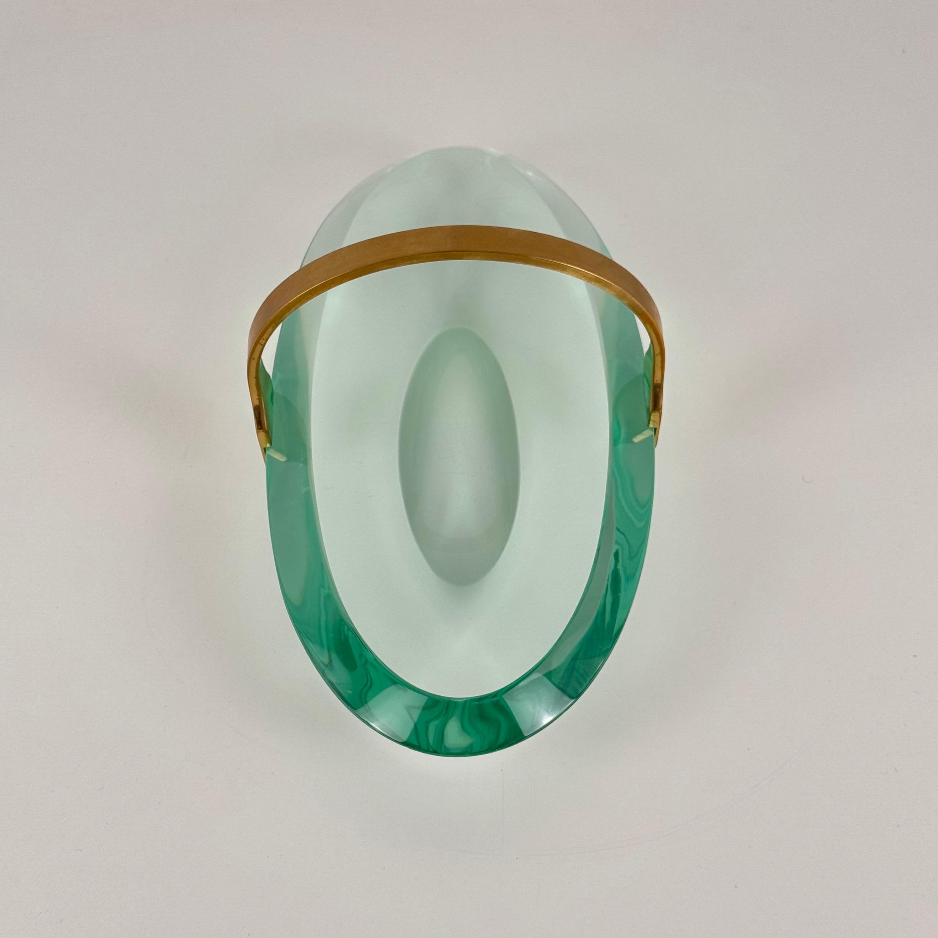 Hand-Carved Sculptural Glass and Brass Valet Tray Attributed to Max Ingrand for Fontana Arte For Sale