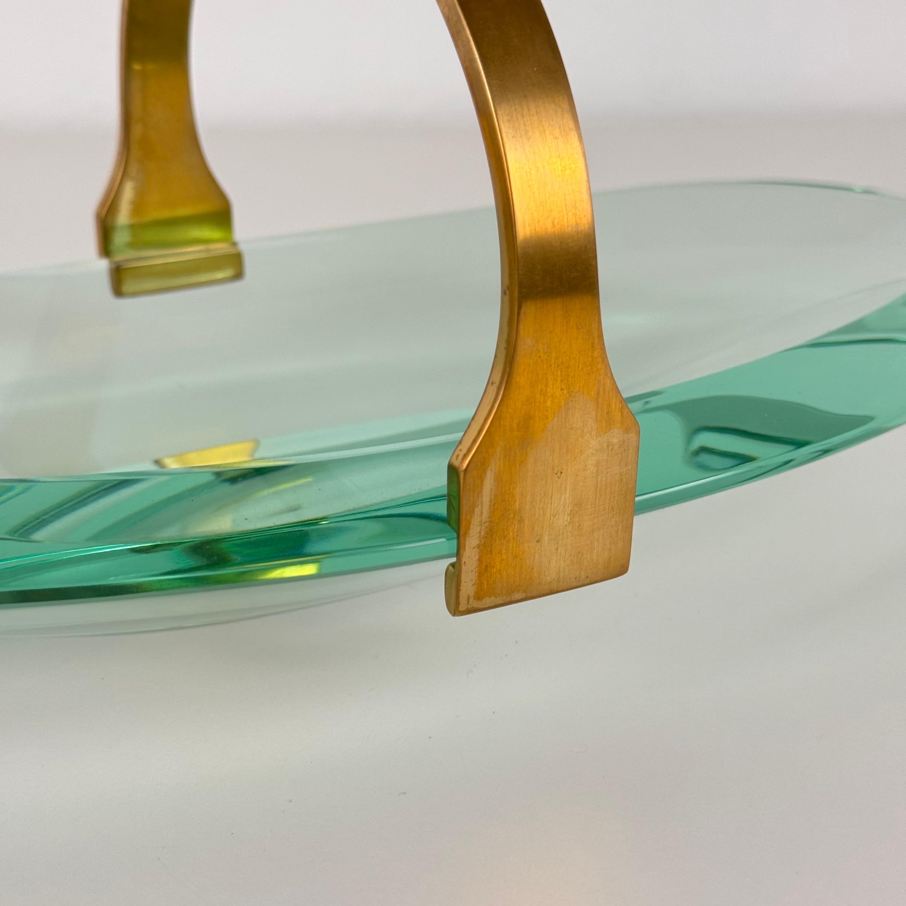 Sculptural Glass and Brass Valet Tray Attributed to Max Ingrand for Fontana Arte In Good Condition For Sale In Bagnolo Mella, Brescia