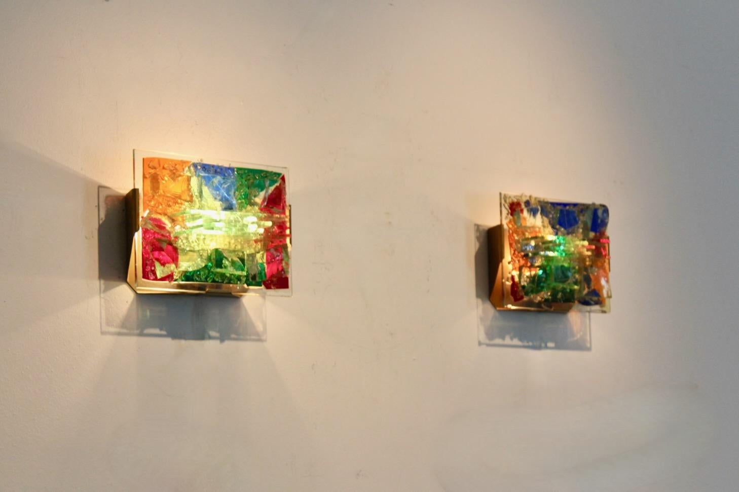Sculptural Glass and Brass Wall Lamp, Cosack Leuchten, 2 pieces available en vente 4